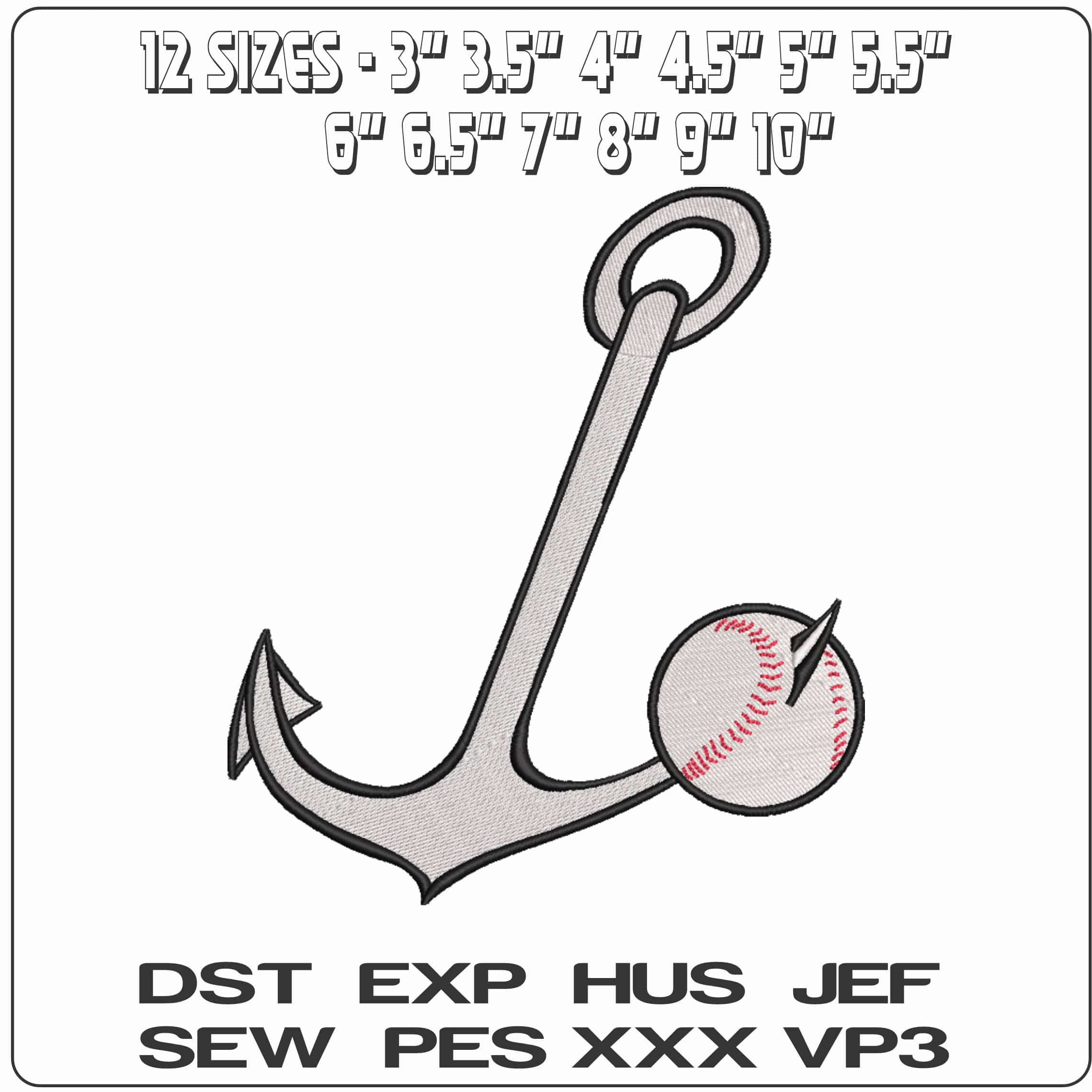 Anchor and Baseball    - Elegant embroidery design file-instant download — view 2
