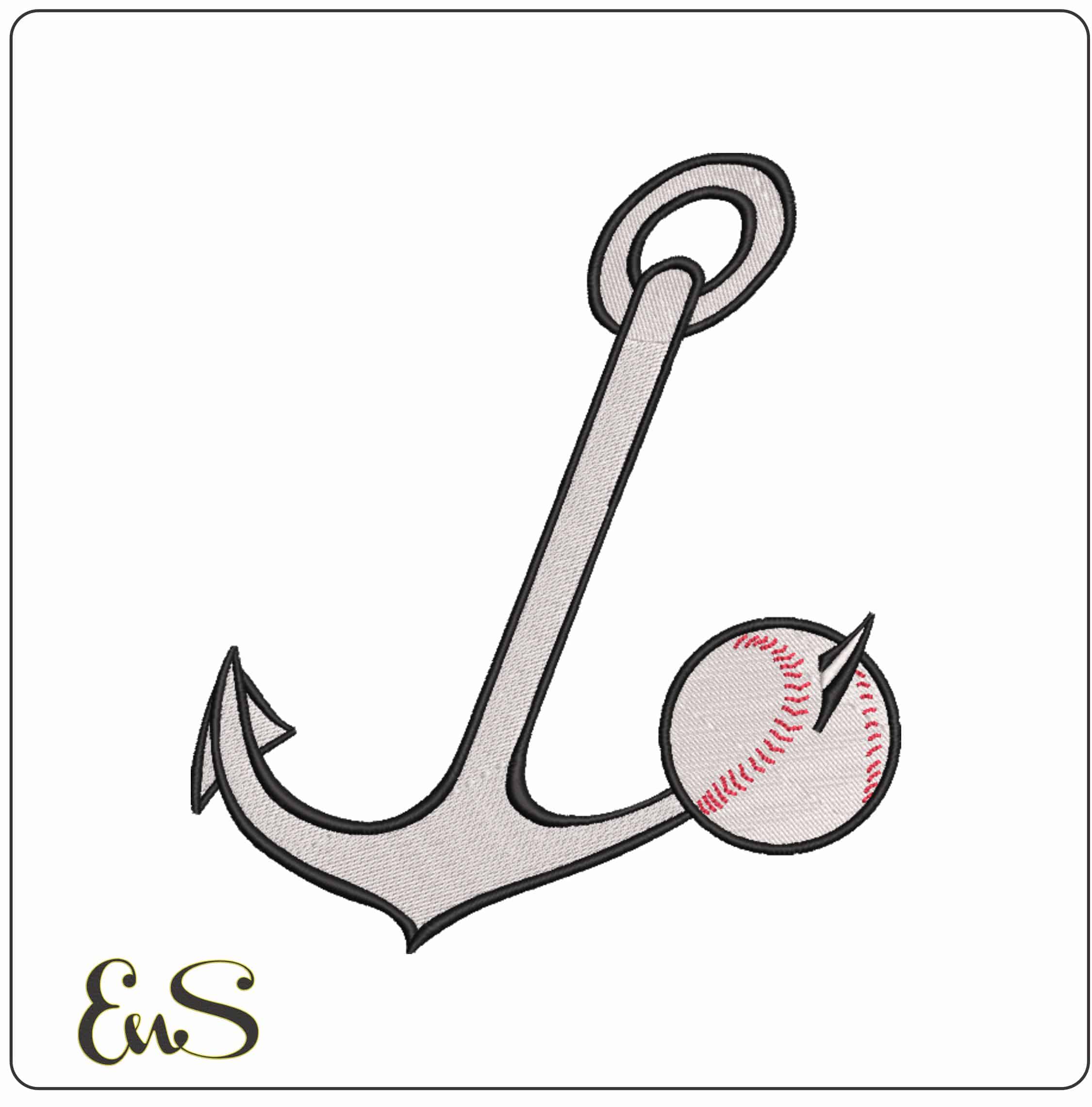Anchor and Baseball    - Elegant embroidery design file-instant download