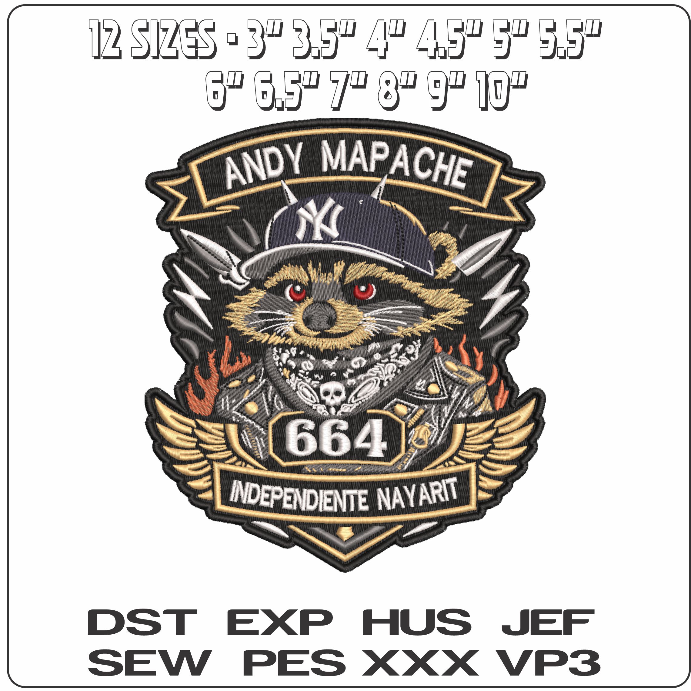 ANDY MAPACHE    - Elegant embroidery design file-instant download — view 2