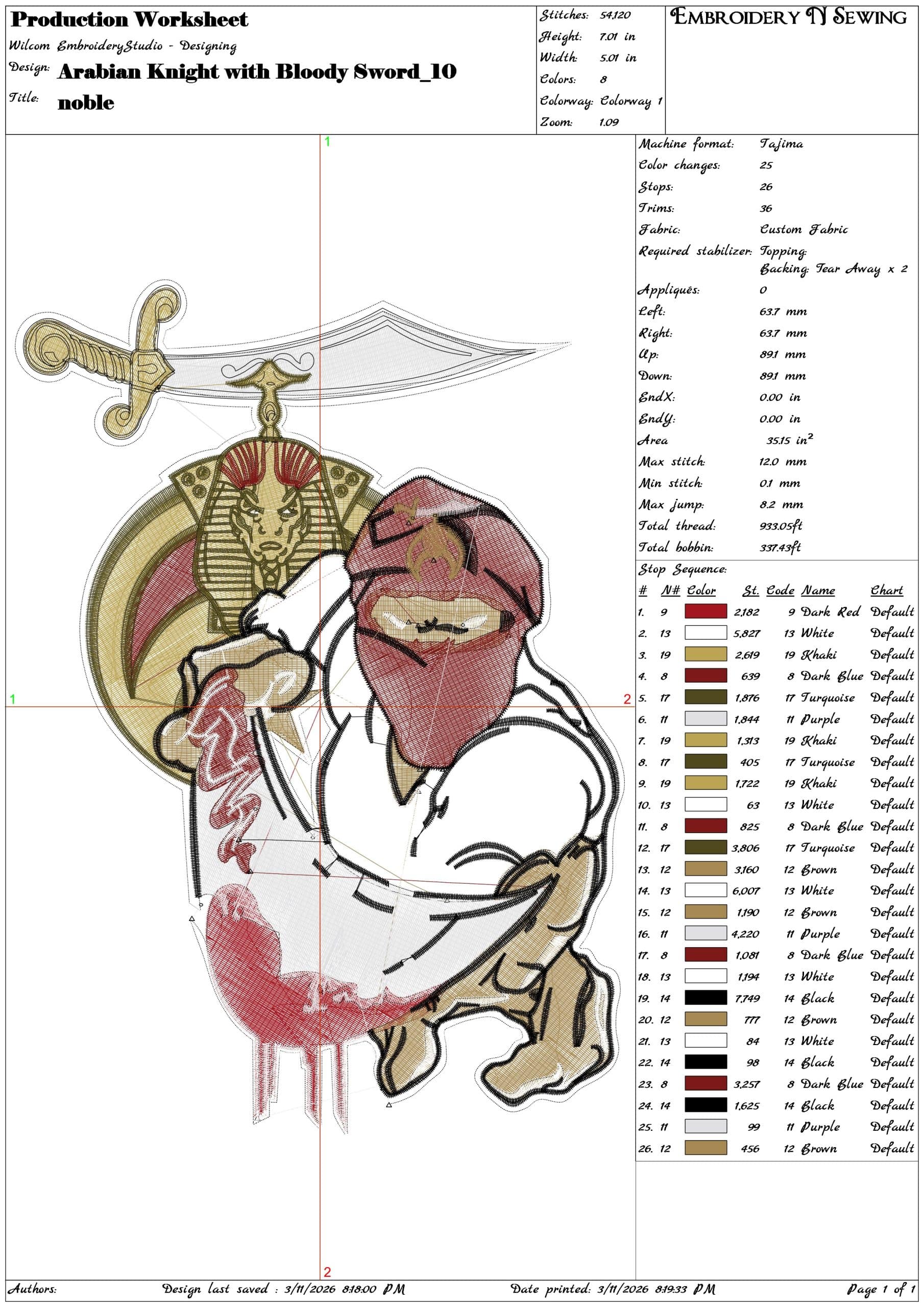 Arabian Knight with Bloody Sword    - Elegant embroidery design file-instant download — view 3