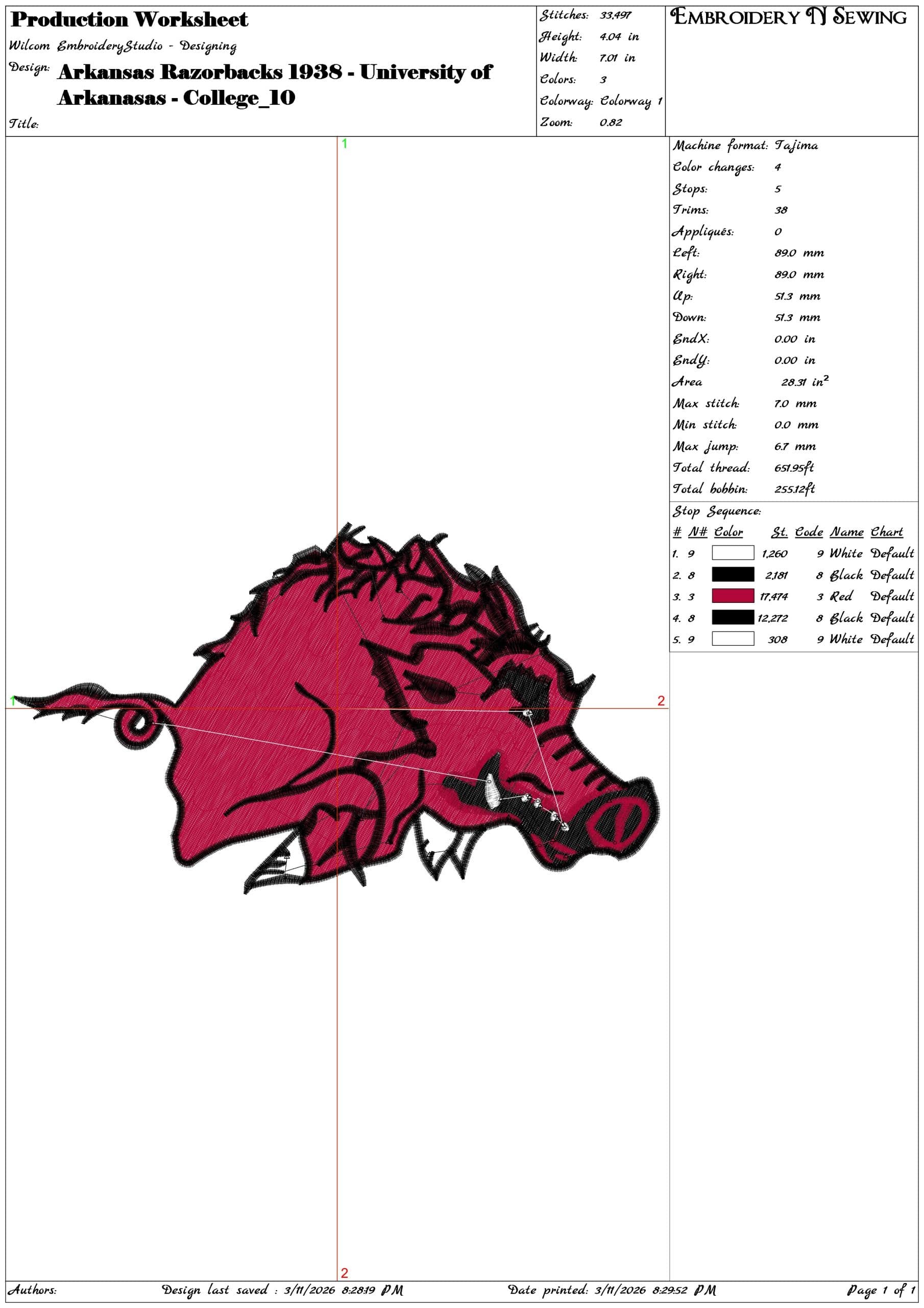 Arkansas Razorbacks 1938 University of Arkanasas    - Elegant embroidery design file-instant download — view 3