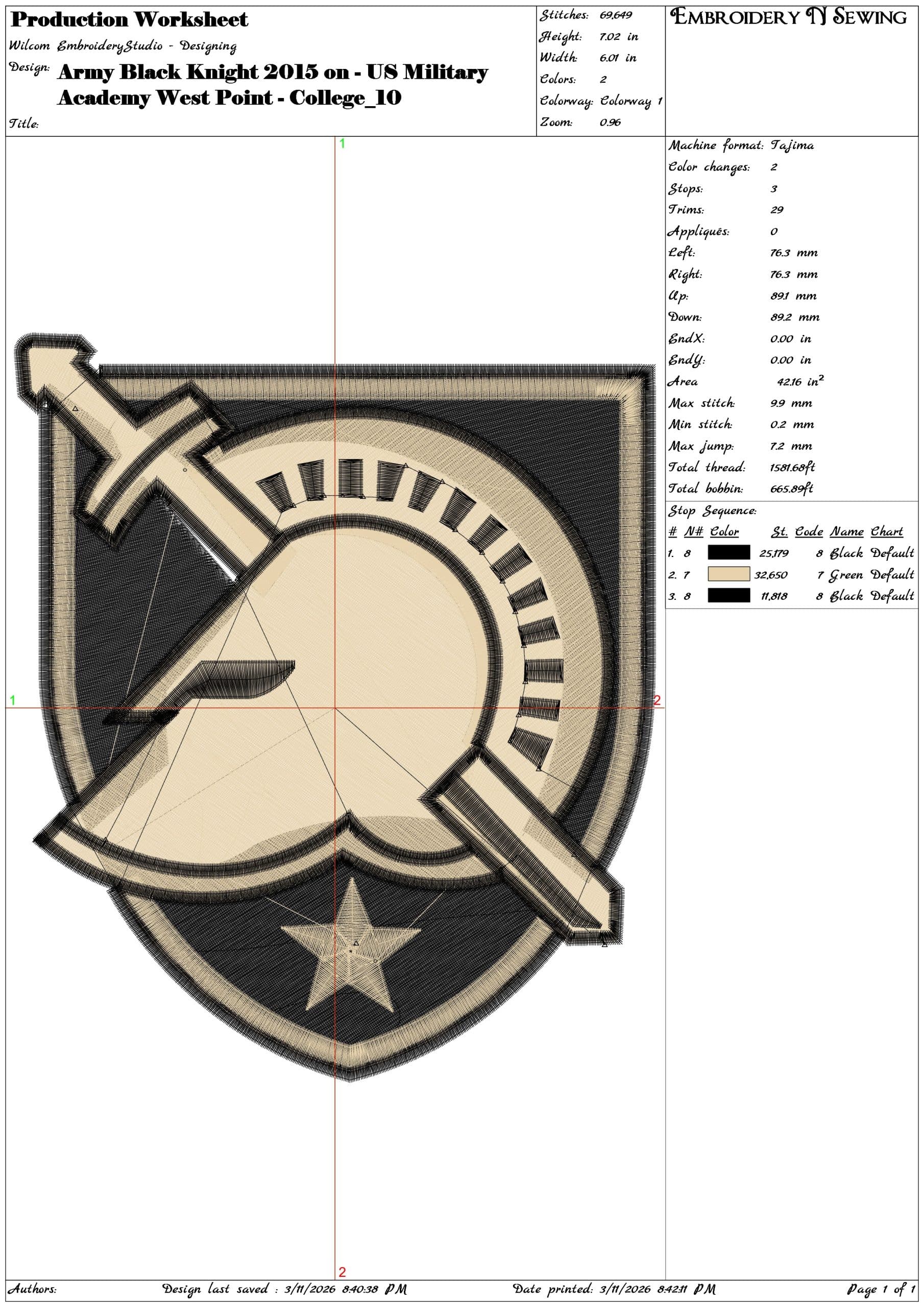 Army Black Knight 2015 on US Military Academy College    - Elegant embroidery design file-instant download — view 3
