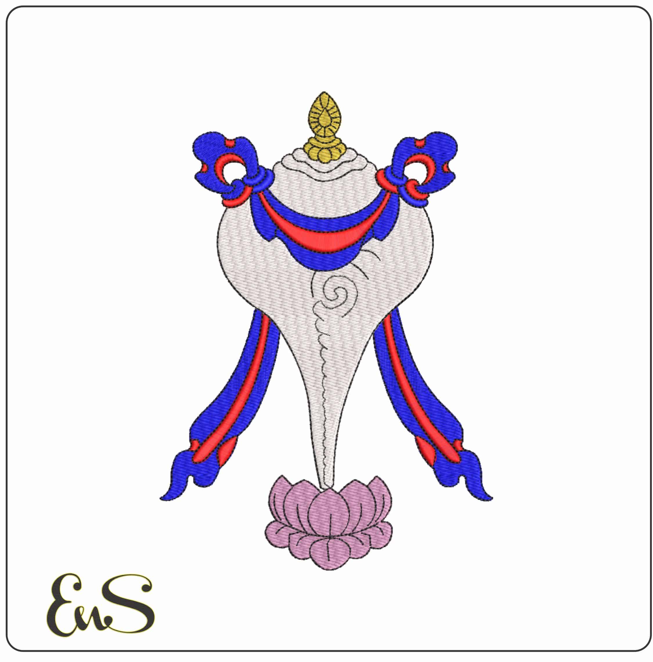 Asthamangal Mandala Tibetian Conch Shell  Auspicious signs    - Elegant embroidery design file-instant download