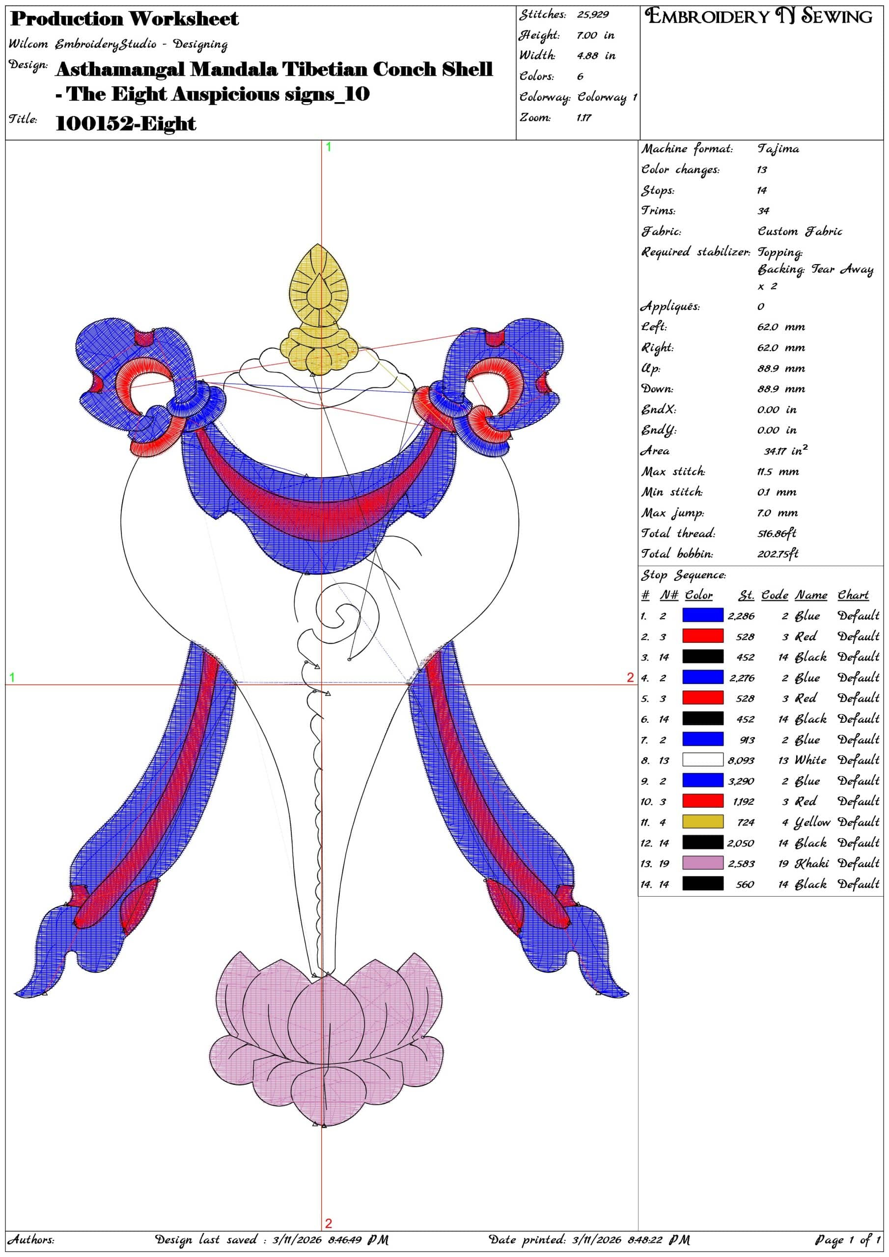 Asthamangal Mandala Tibetian Conch Shell  Auspicious signs    - Elegant embroidery design file-instant download — view 3