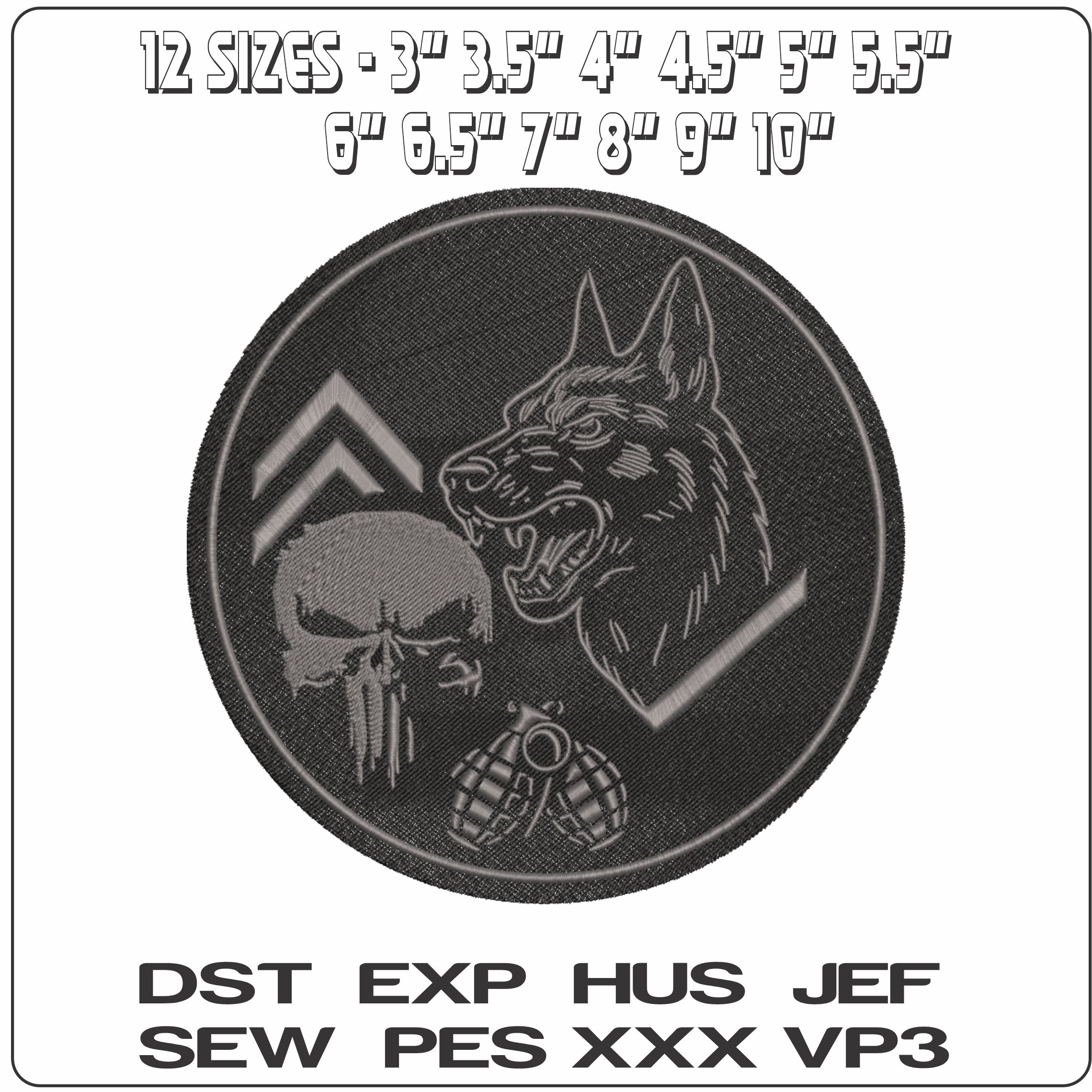 Attack Dog Hand grenades and Skull    - Elegant embroidery design file-instant download — view 2