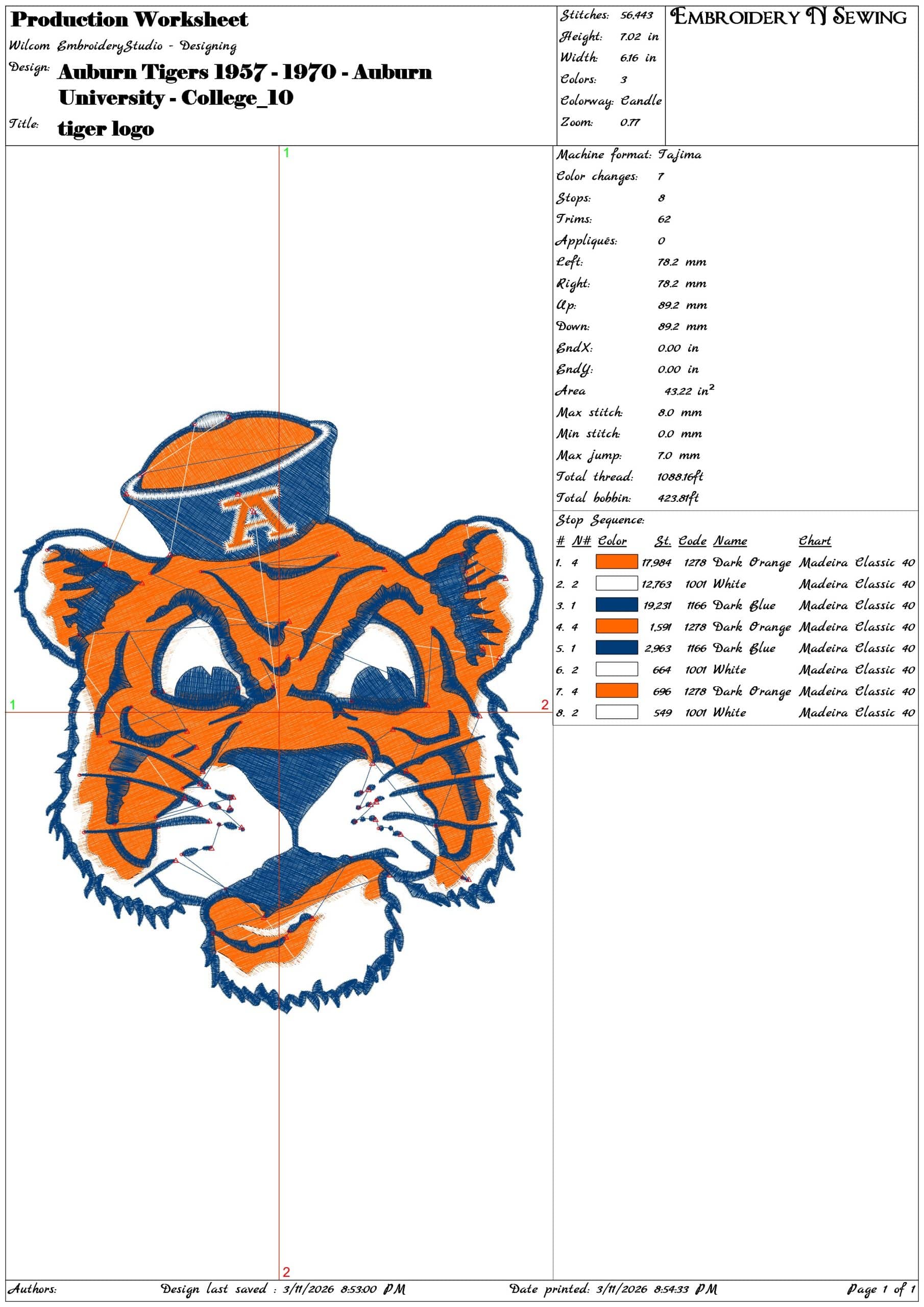 Auburn Tigers 1957 1970 Auburn University    - Elegant embroidery design file-instant download — view 3