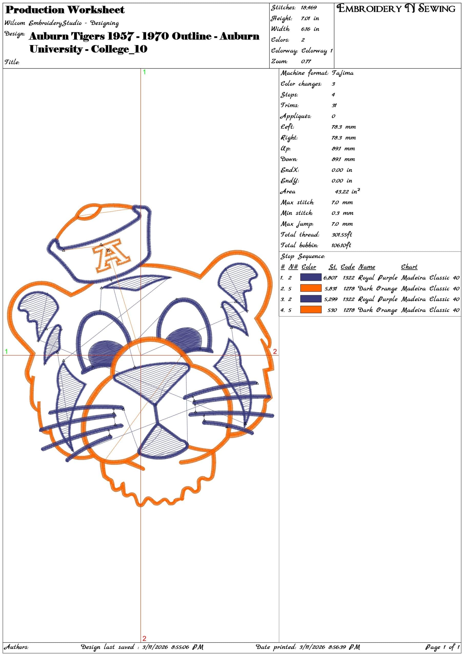 Auburn Tigers 1957 1970 Outline Auburn University College    - Elegant embroidery design file-instant download — view 3