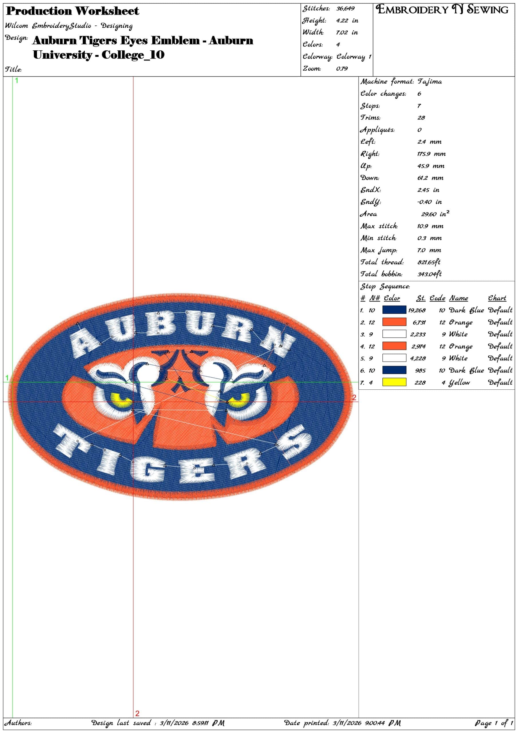 Auburn Tigers Eyes Emblem Auburn University College    - Elegant embroidery design file-instant download — view 3