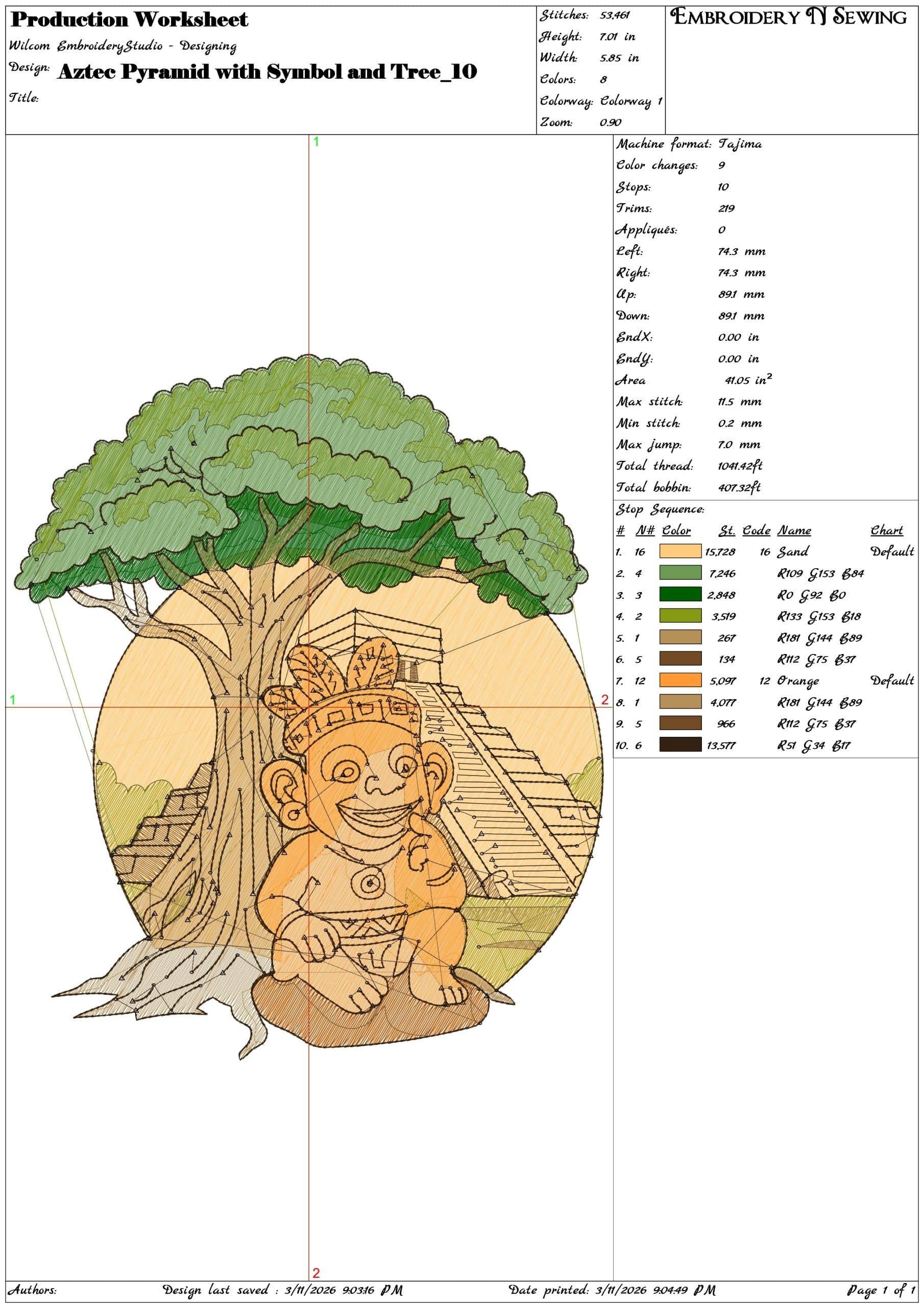 Aztec Pyramid with Symbol and Tree    - Elegant embroidery design file-instant download — view 3