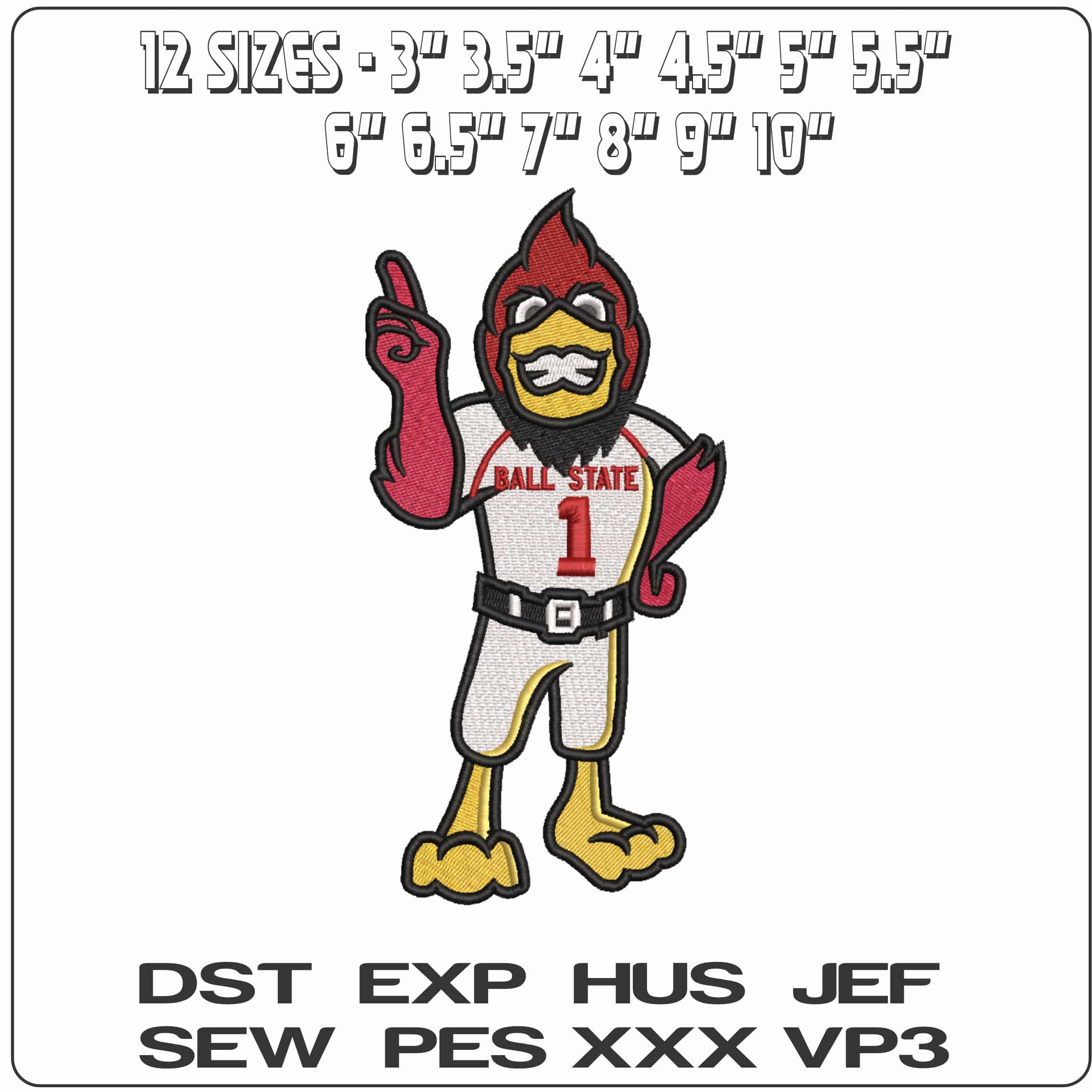 Ball State Cardinals Mascot Ball State University    - Elegant embroidery design file-instant download — view 2