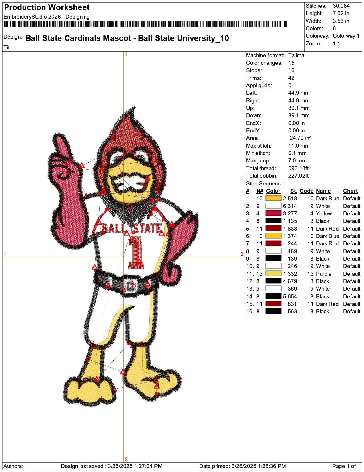 Ball State Cardinals Mascot Ball State University    - Elegant embroidery design file-instant download — view 3