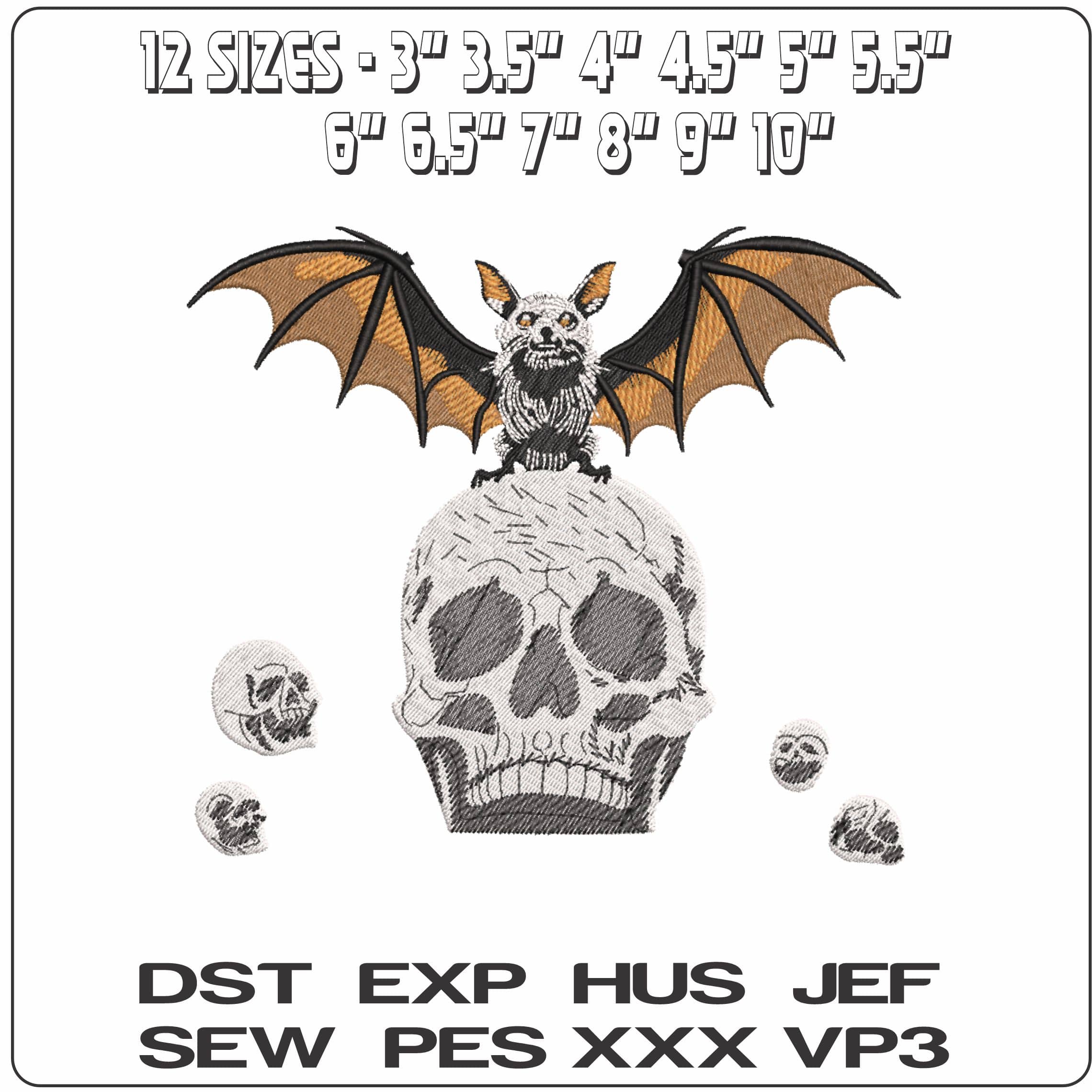 Bat and Skulls    - Elegant embroidery design file-instant download — view 2
