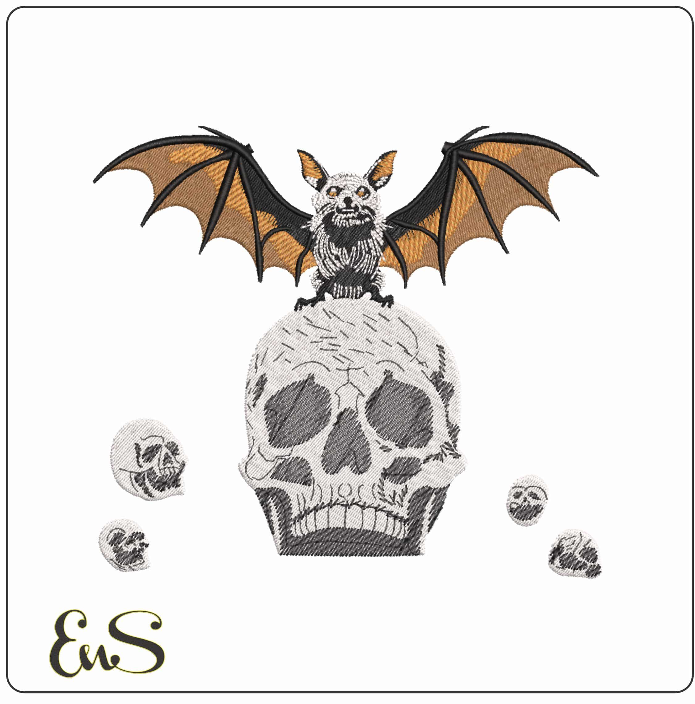 Bat and Skulls    - Elegant embroidery design file-instant download