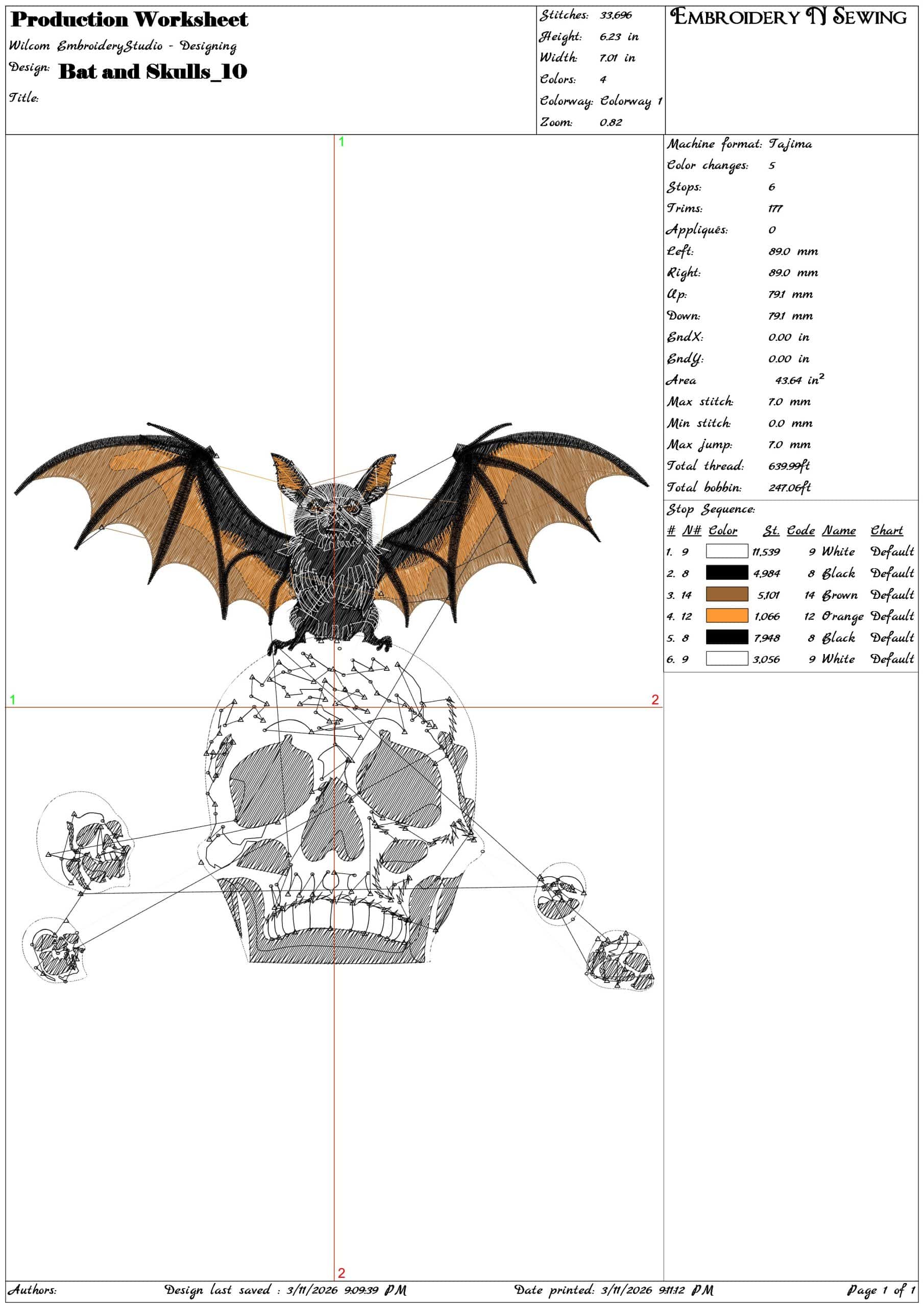 Bat and Skulls    - Elegant embroidery design file-instant download — view 3