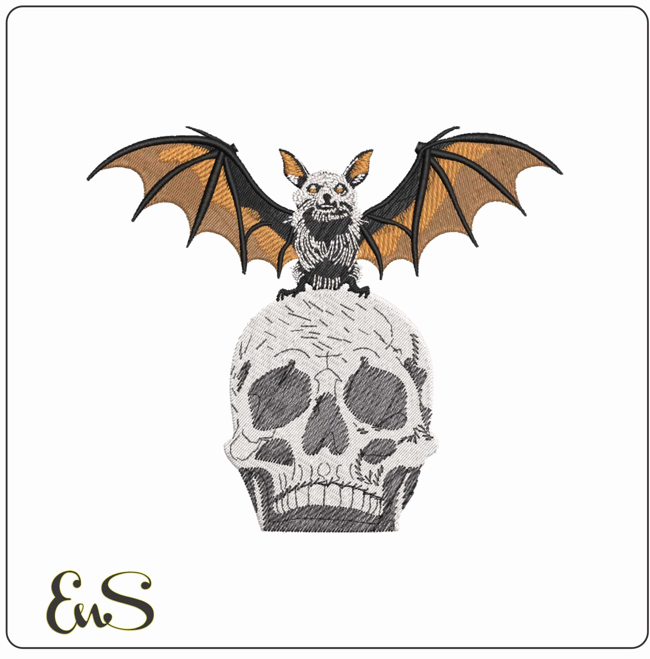 Bat on Skull    - Elegant embroidery design file-instant download