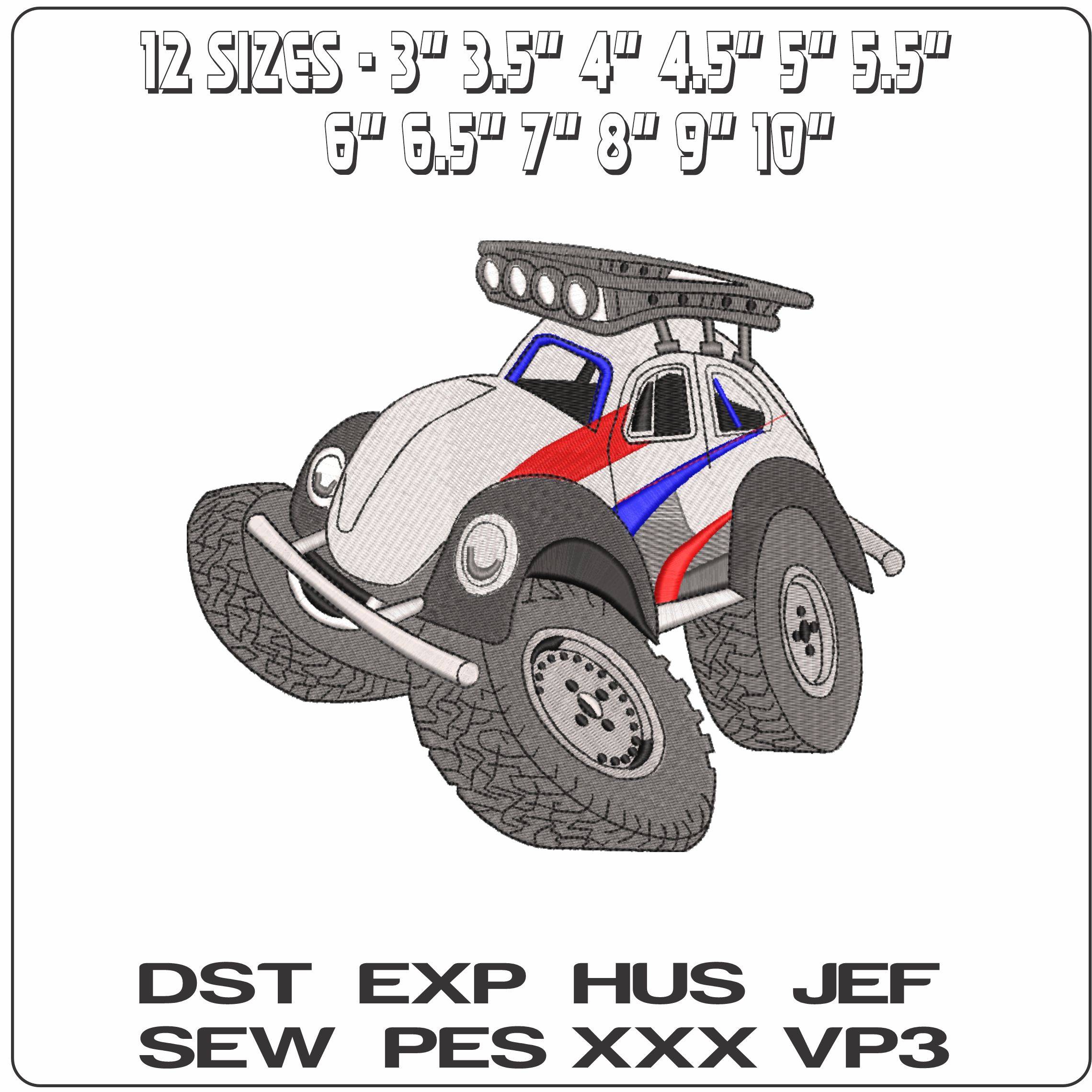 Beetle cartoon Dune Buggy    - Elegant embroidery design file-instant download — view 2