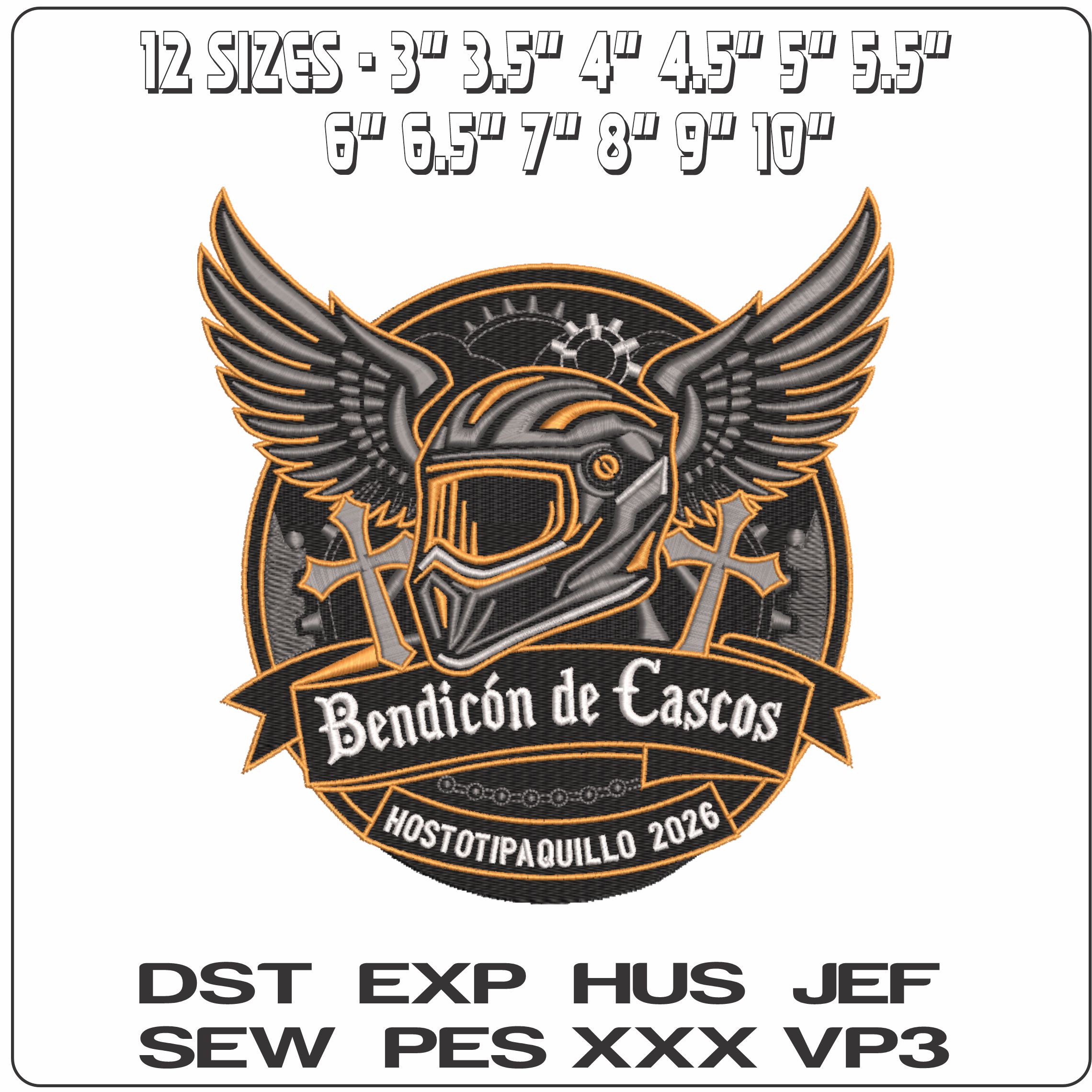 Bendico de Cascos Motorcycle patch    - Elegant embroidery design file-instant download — view 2