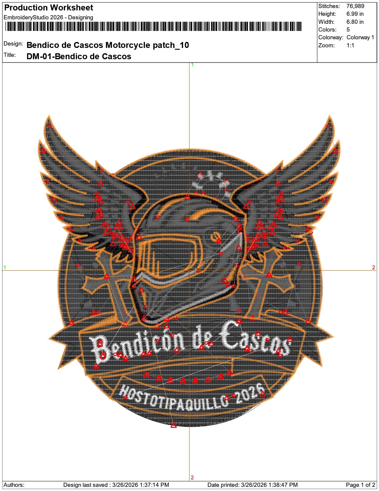Bendico de Cascos Motorcycle patch    - Elegant embroidery design file-instant download — view 3