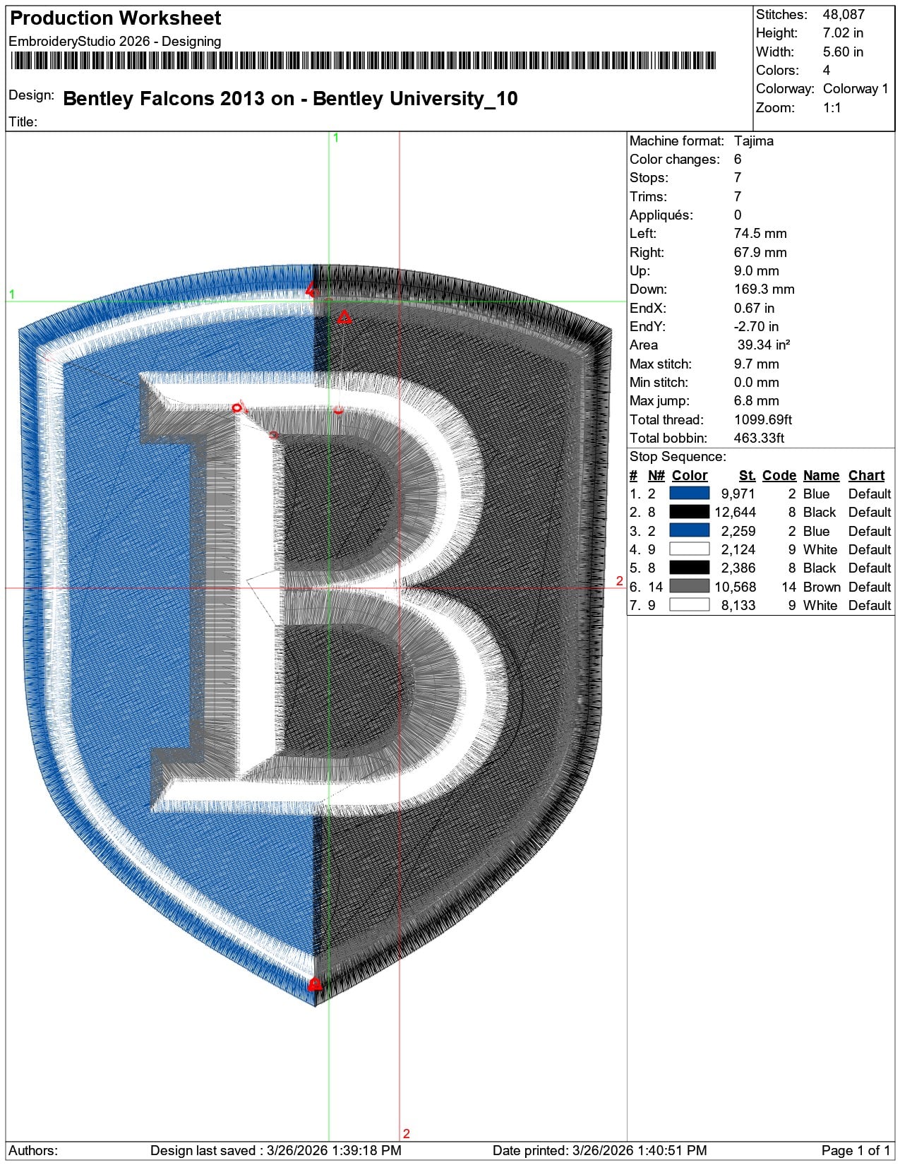 Bentley Falcons 2013 on Bentley University    - Elegant embroidery design file-instant download — view 3