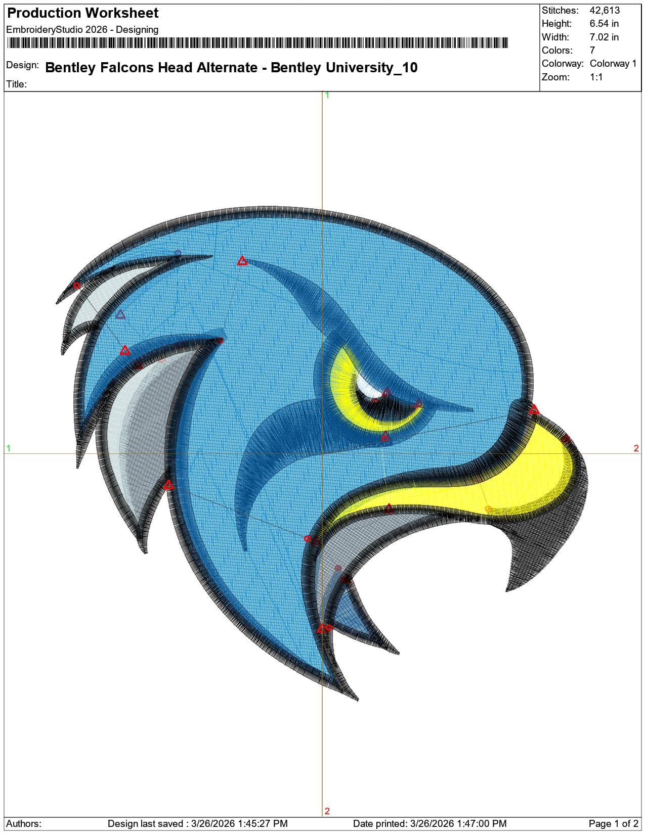 Bentley Falcons Head Alternate Bentley University    - Elegant embroidery design file-instant download — view 3