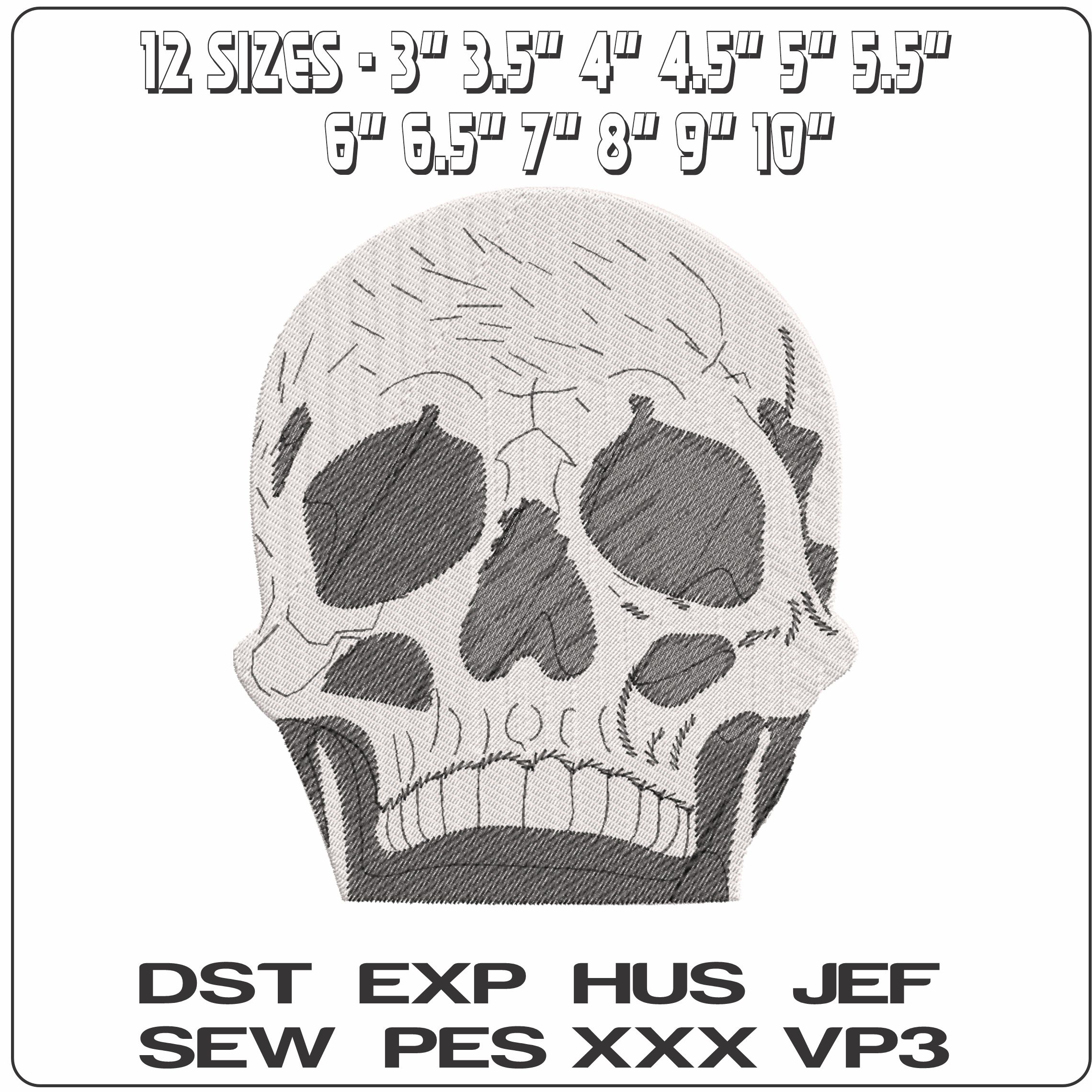 Black and White Skull    - Elegant embroidery design file-instant download — view 2