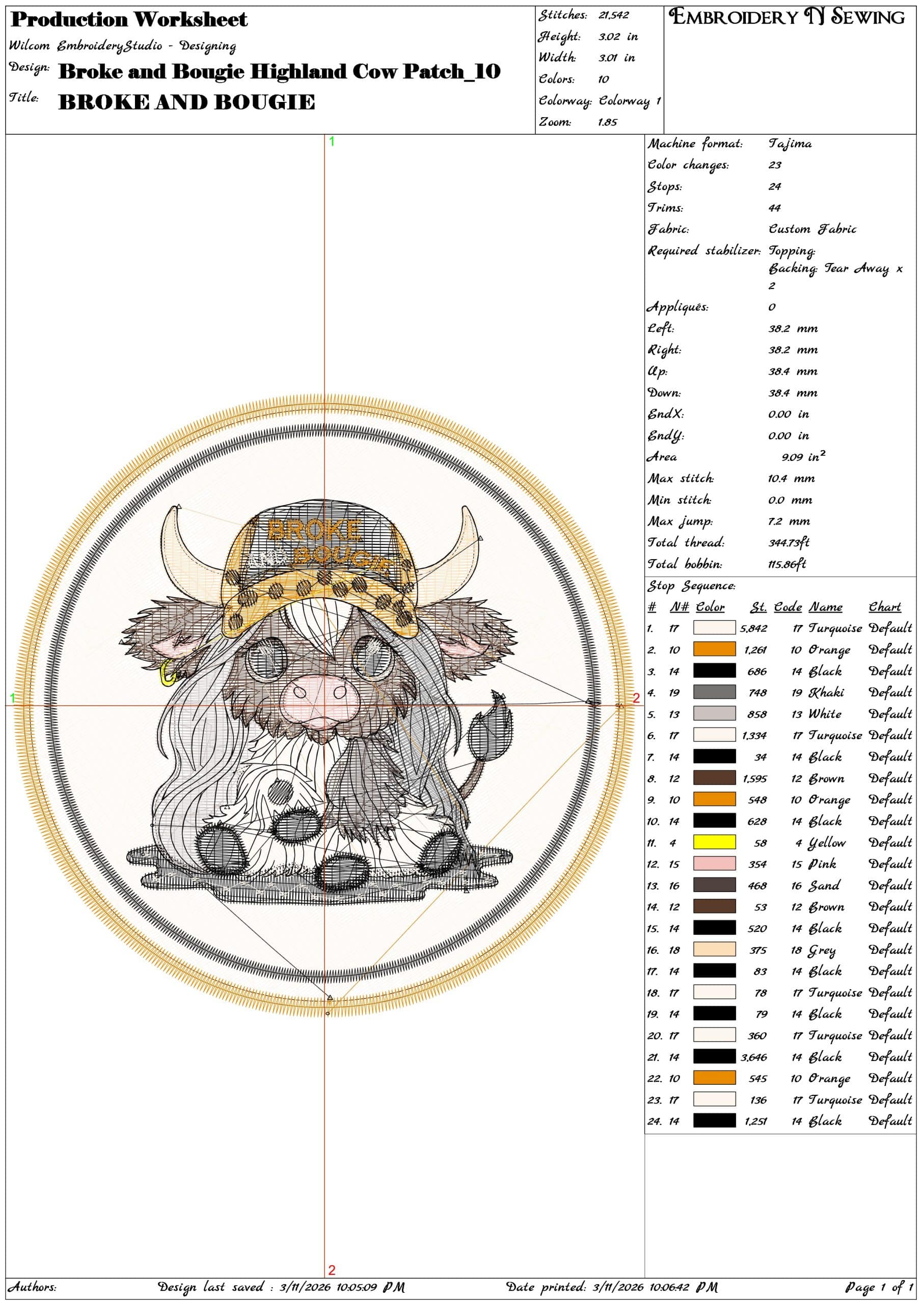 Broke and Bougie Highland Cow Patch    - Elegant embroidery design file-instant download — view 3