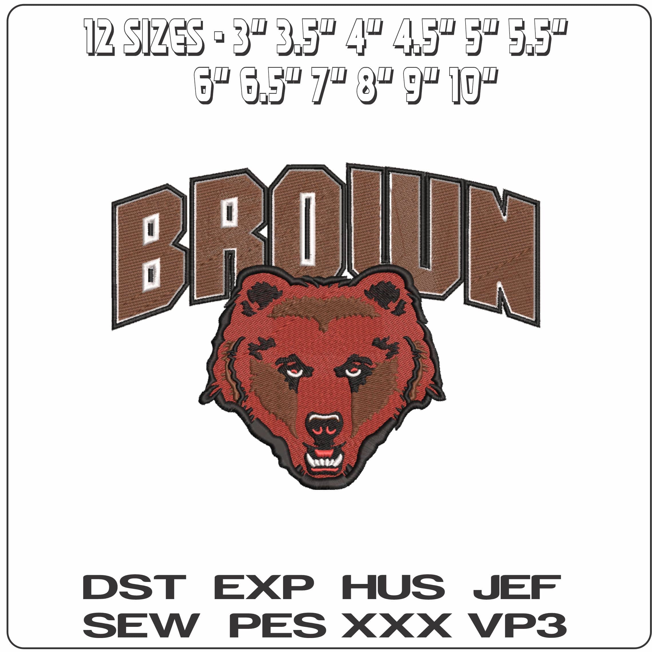 Brown Bears 2009 to 2022 Brown University    - Elegant embroidery design file-instant download — view 2