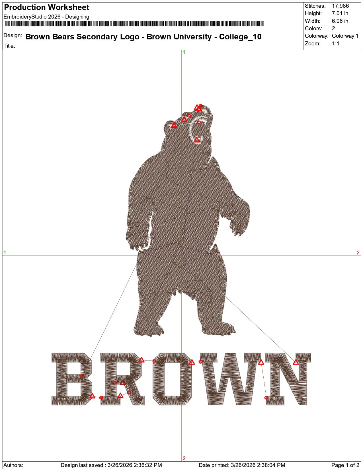Brown Bears Secondary Logo Brown University    - Elegant embroidery design file-instant download — view 3