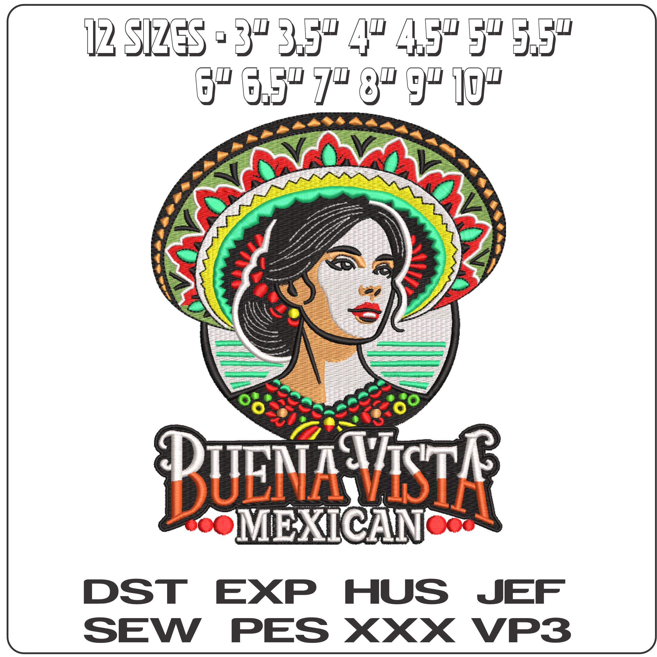 Buena Vista Mexican Woman    - Elegant embroidery design file-instant download — view 2