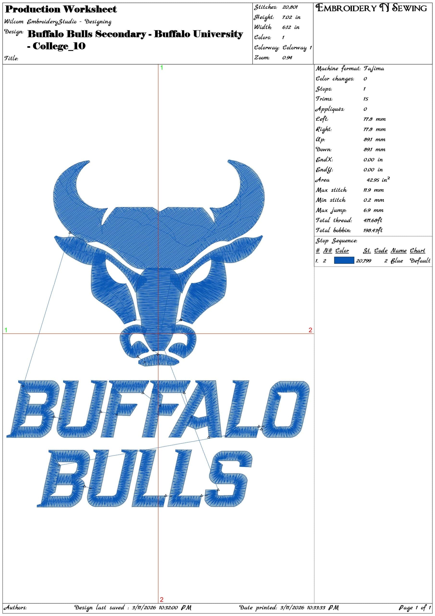 Buffalo Bulls Secondary Buffalo University    - Elegant embroidery design file-instant download — view 3