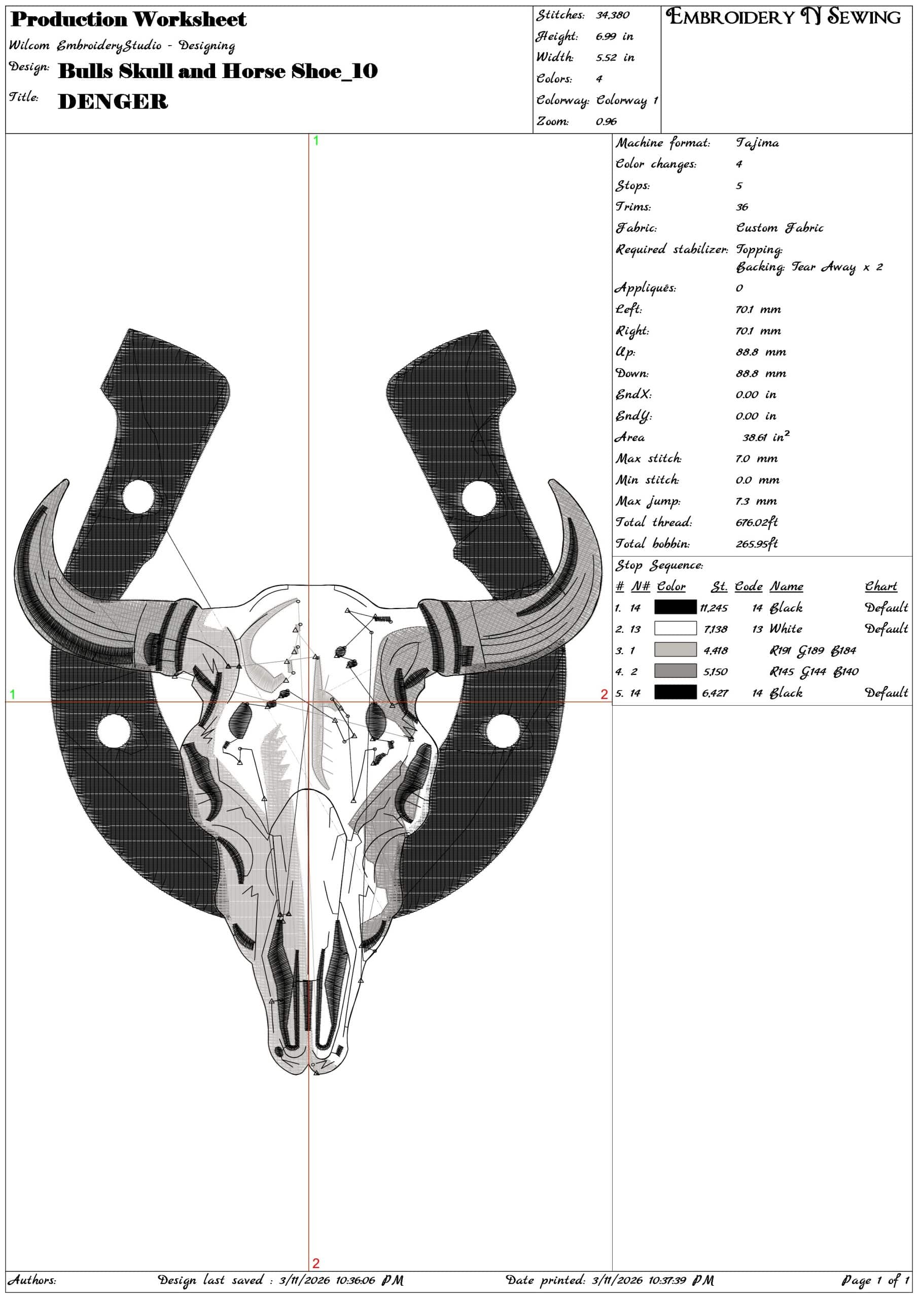 Bulls Skull and Horse Shoe    - Elegant embroidery design file-instant download — view 3