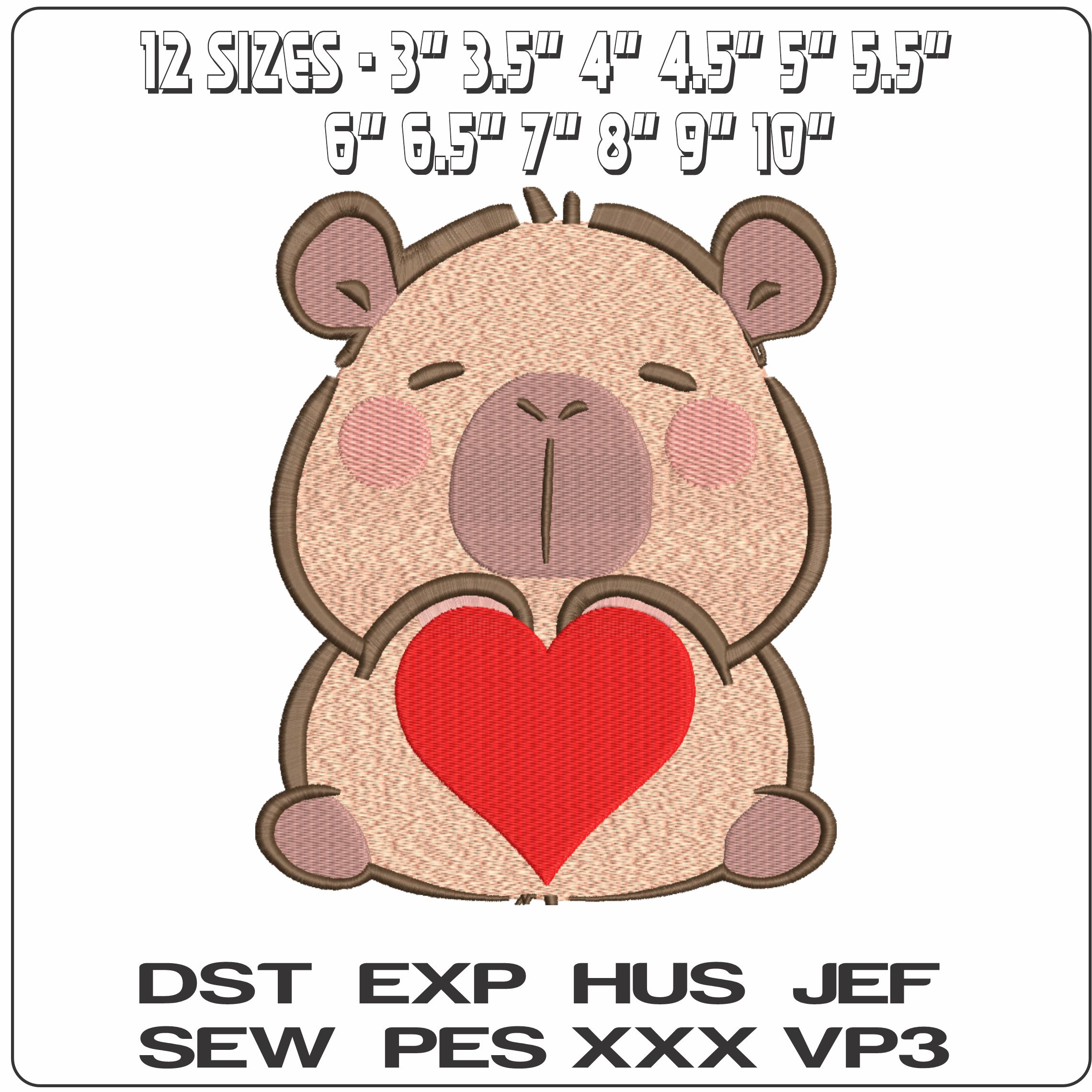 Capybara holding red heart Cartoon    - Elegant embroidery design file-instant download — view 2