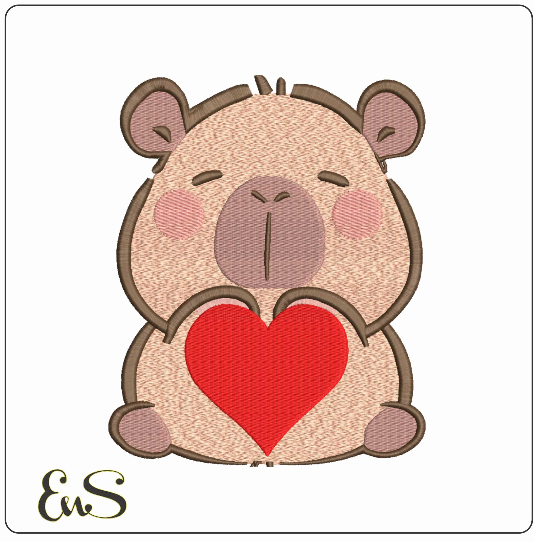 Capybara holding red heart Cartoon    - Elegant embroidery design file-instant download