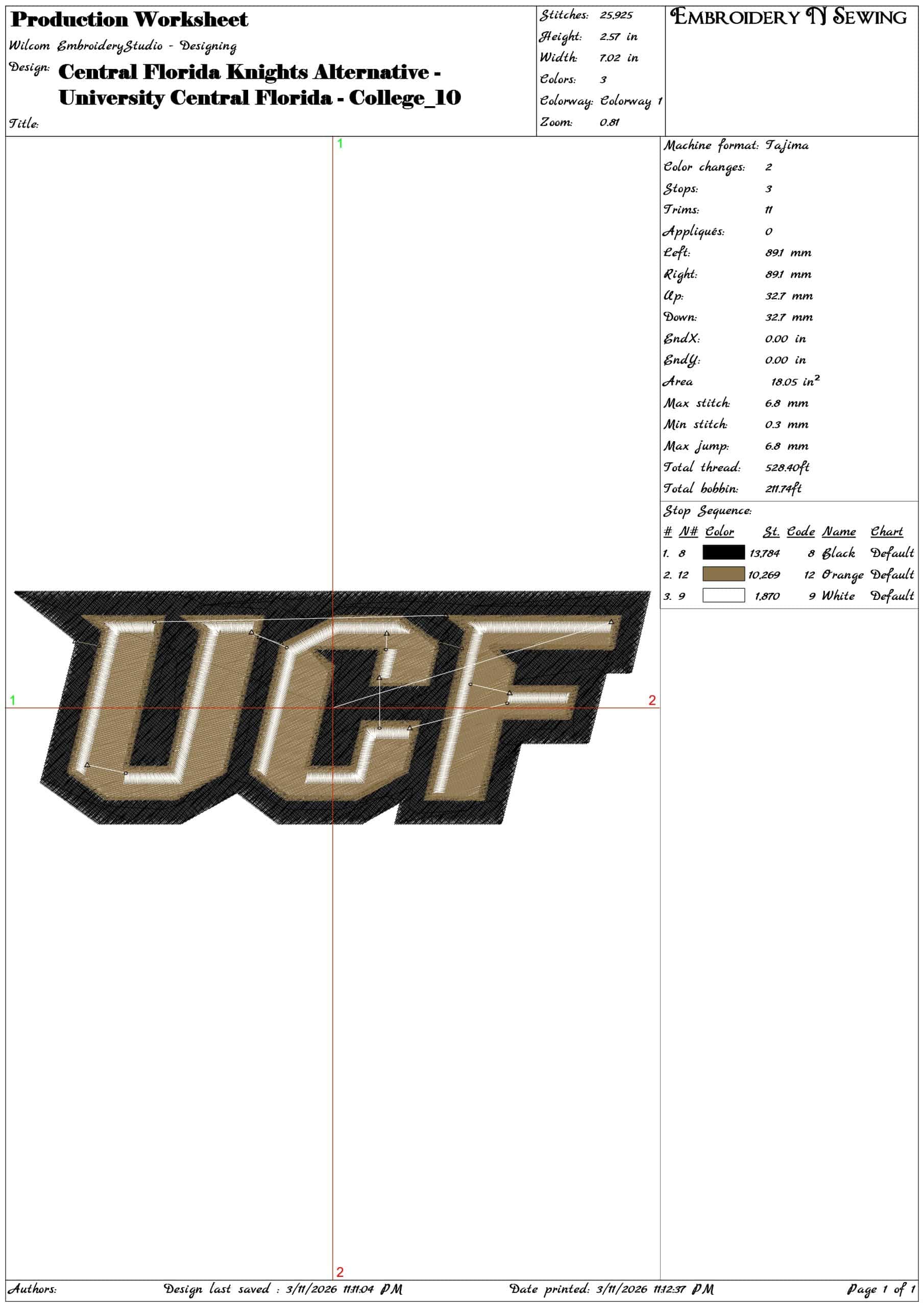 Central Florida Knights Alternative University    - Elegant embroidery design file-instant download — view 3