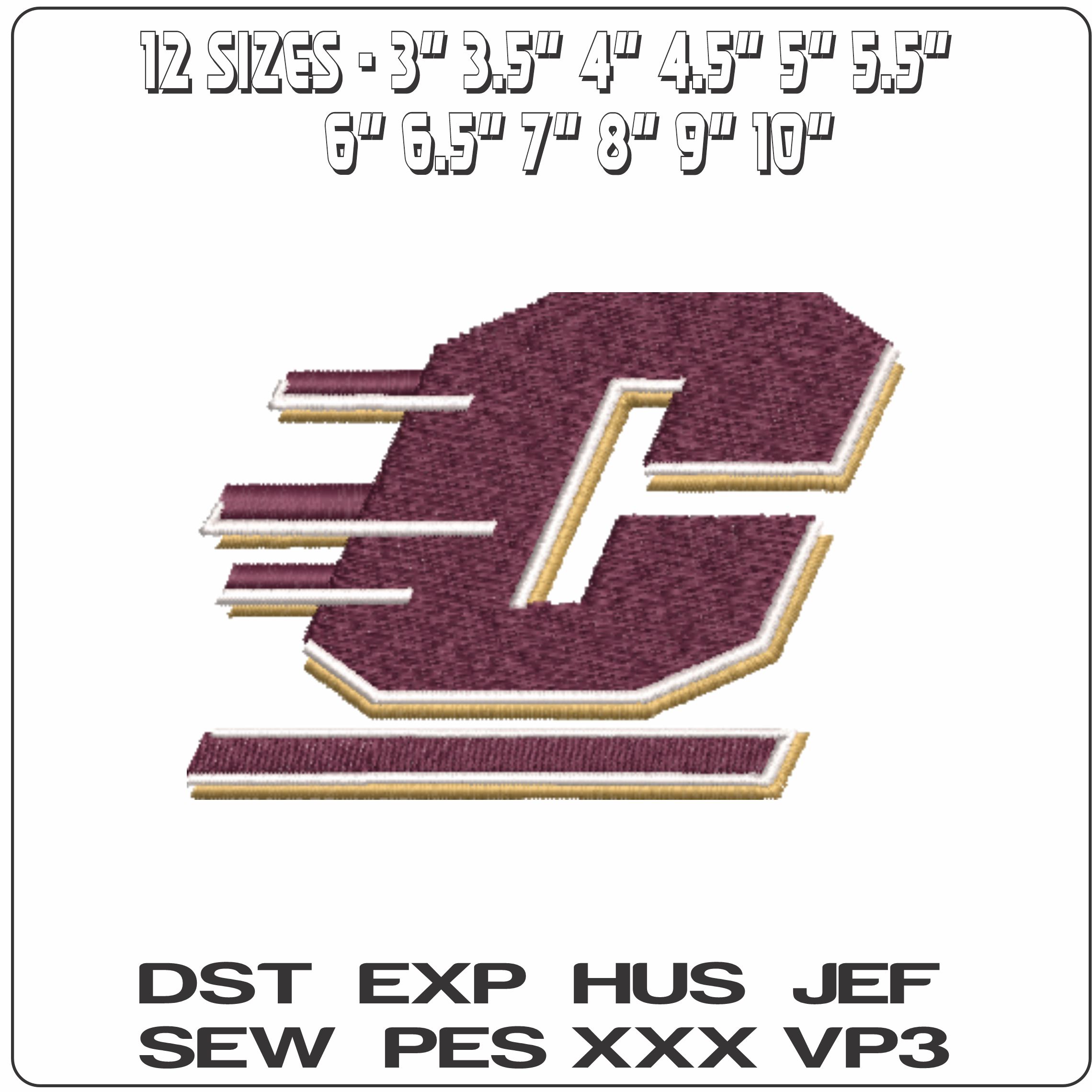 Central Michigan Chippewas 1997 on Central Michigan University    - Elegant embroidery design file-instant download — view 2
