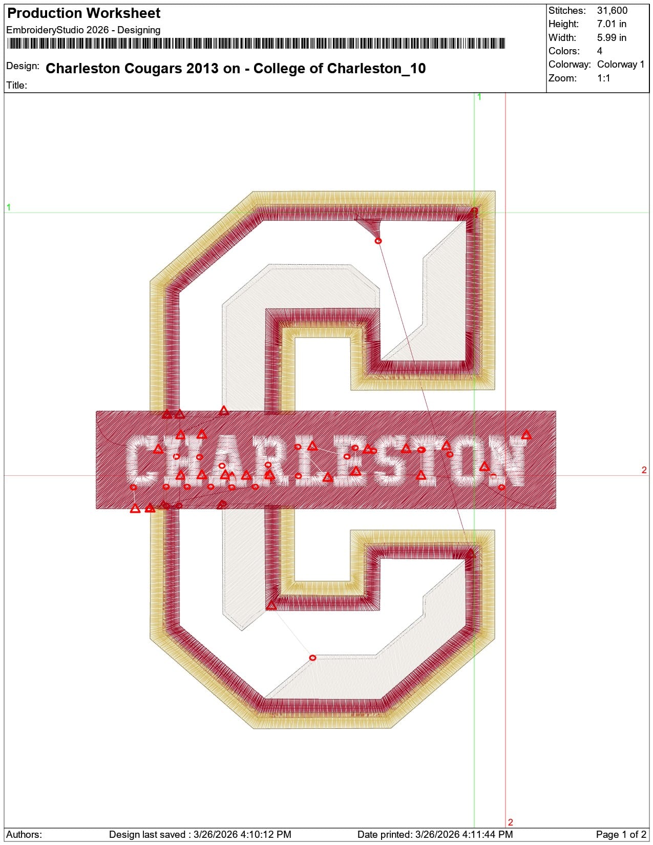 Charleston Cougars 2013 on College of Charleston    - Elegant embroidery design file-instant download — view 3