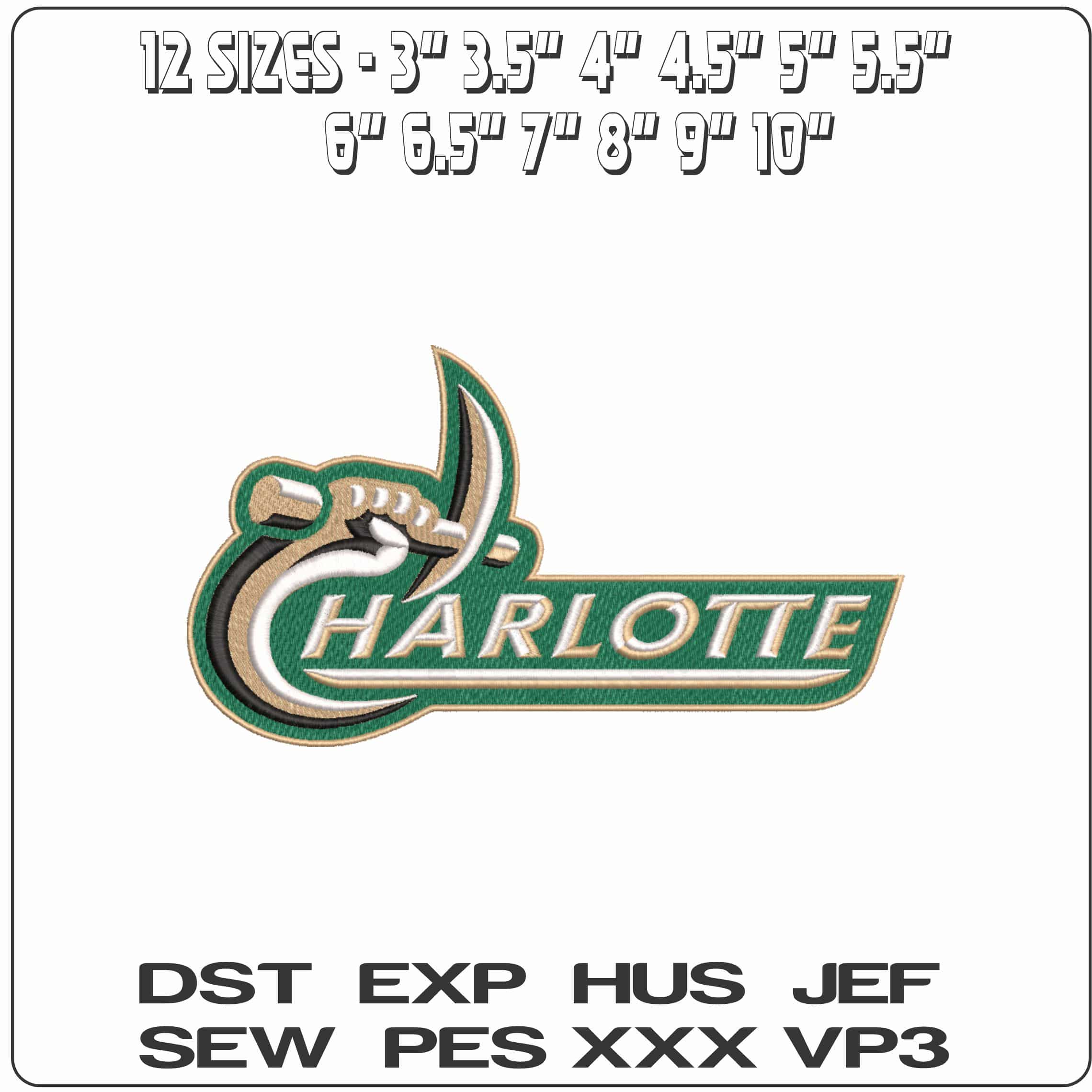 Charlotte 49ers 2000 to 2006 University of North Carolina    - Elegant embroidery design file-instant download — view 2