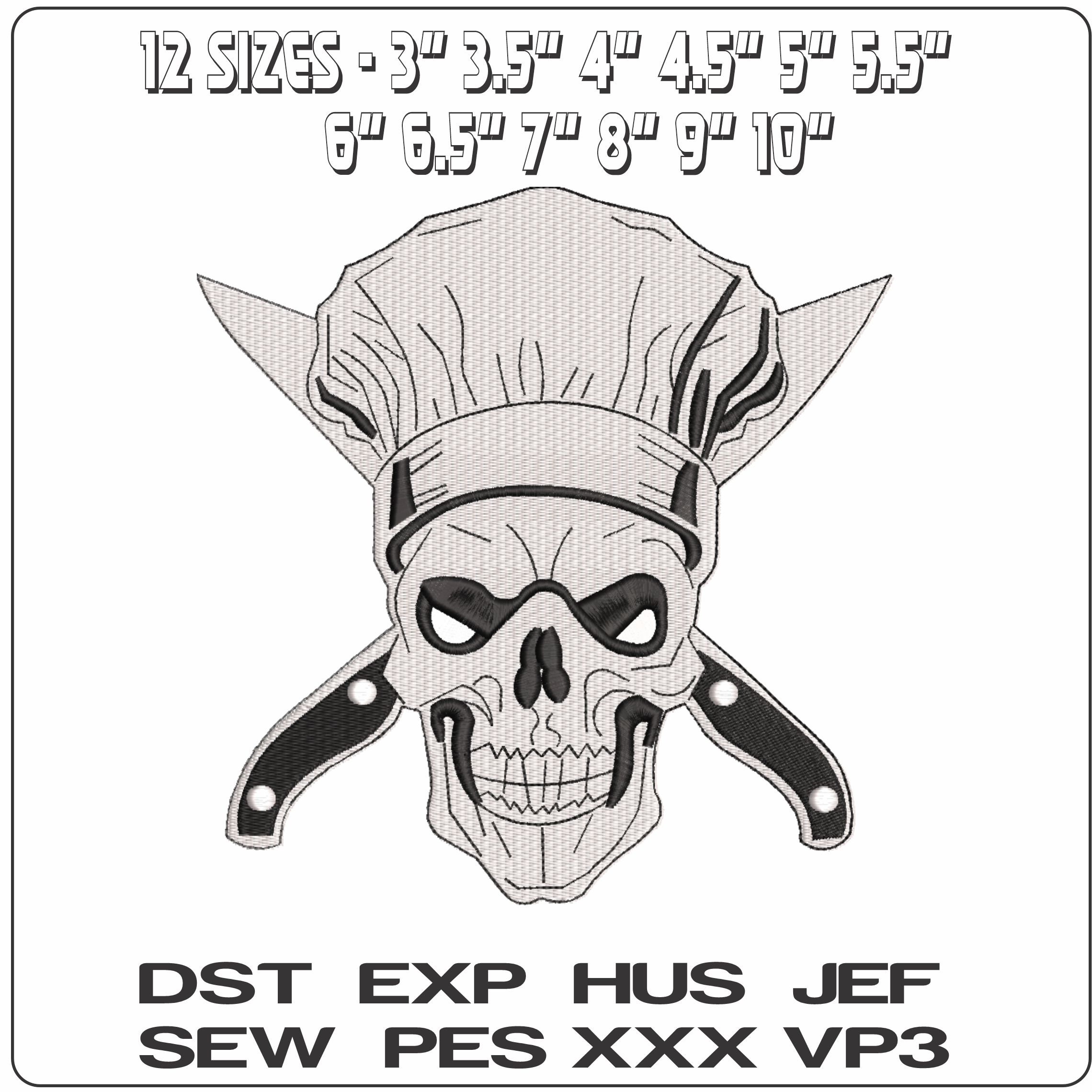 Chef Skull with Crossed Knives    - Elegant embroidery design file-instant download — view 2