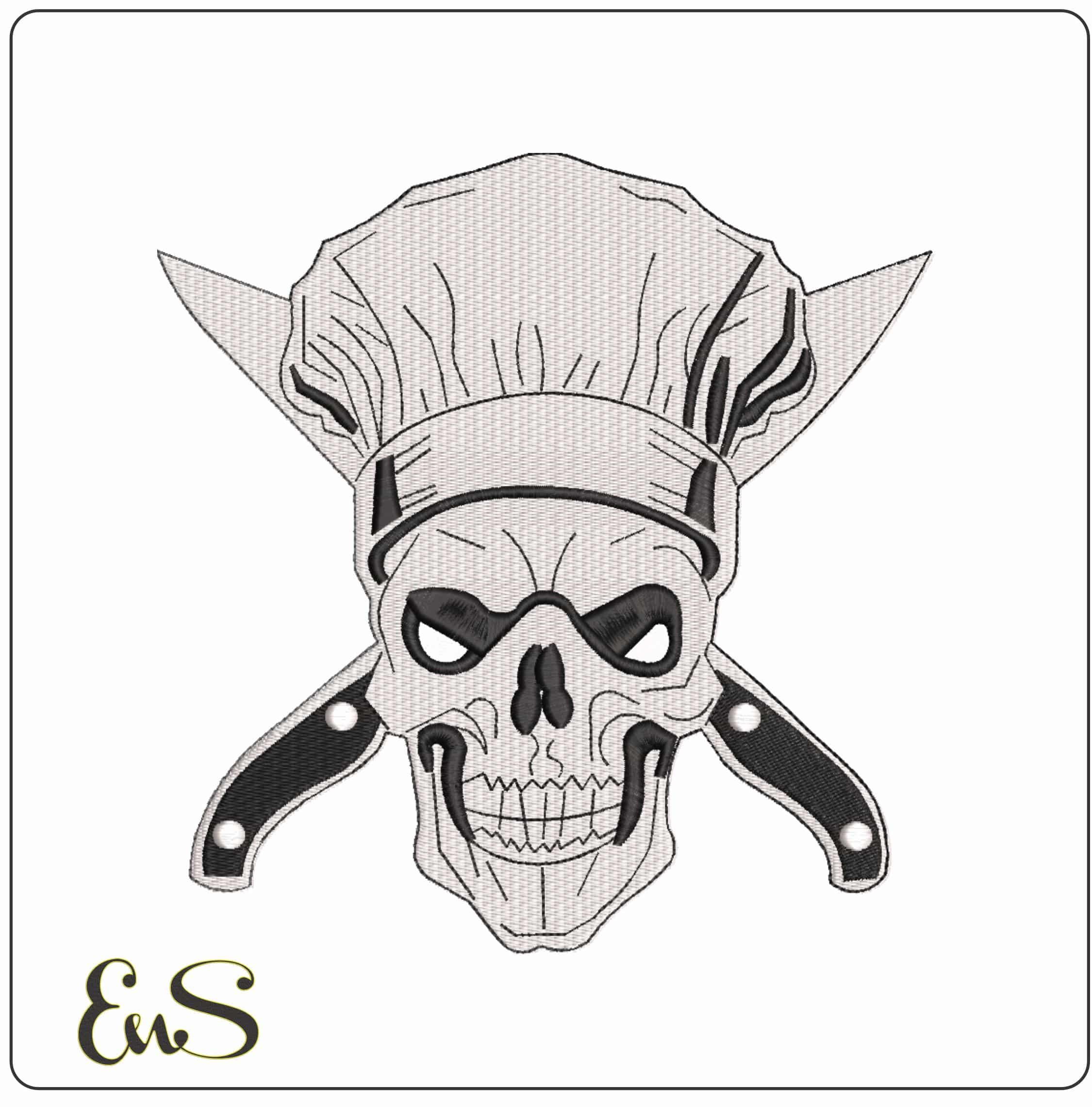 Chef Skull with Crossed Knives    - Elegant embroidery design file-instant download