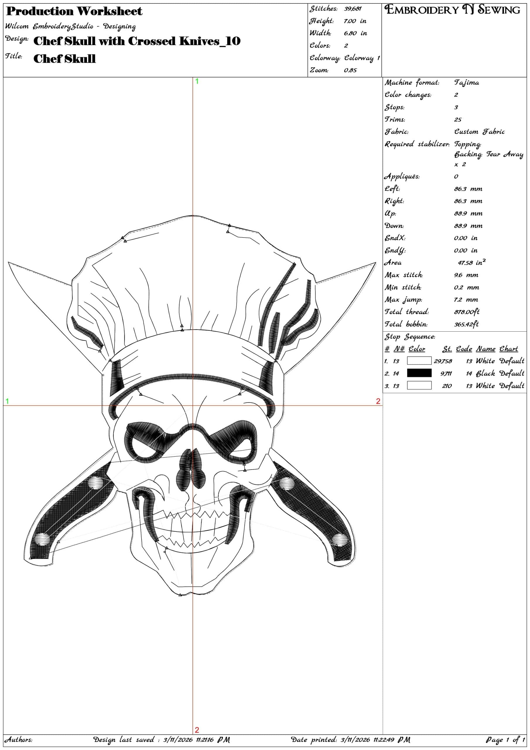 Chef Skull with Crossed Knives    - Elegant embroidery design file-instant download — view 3