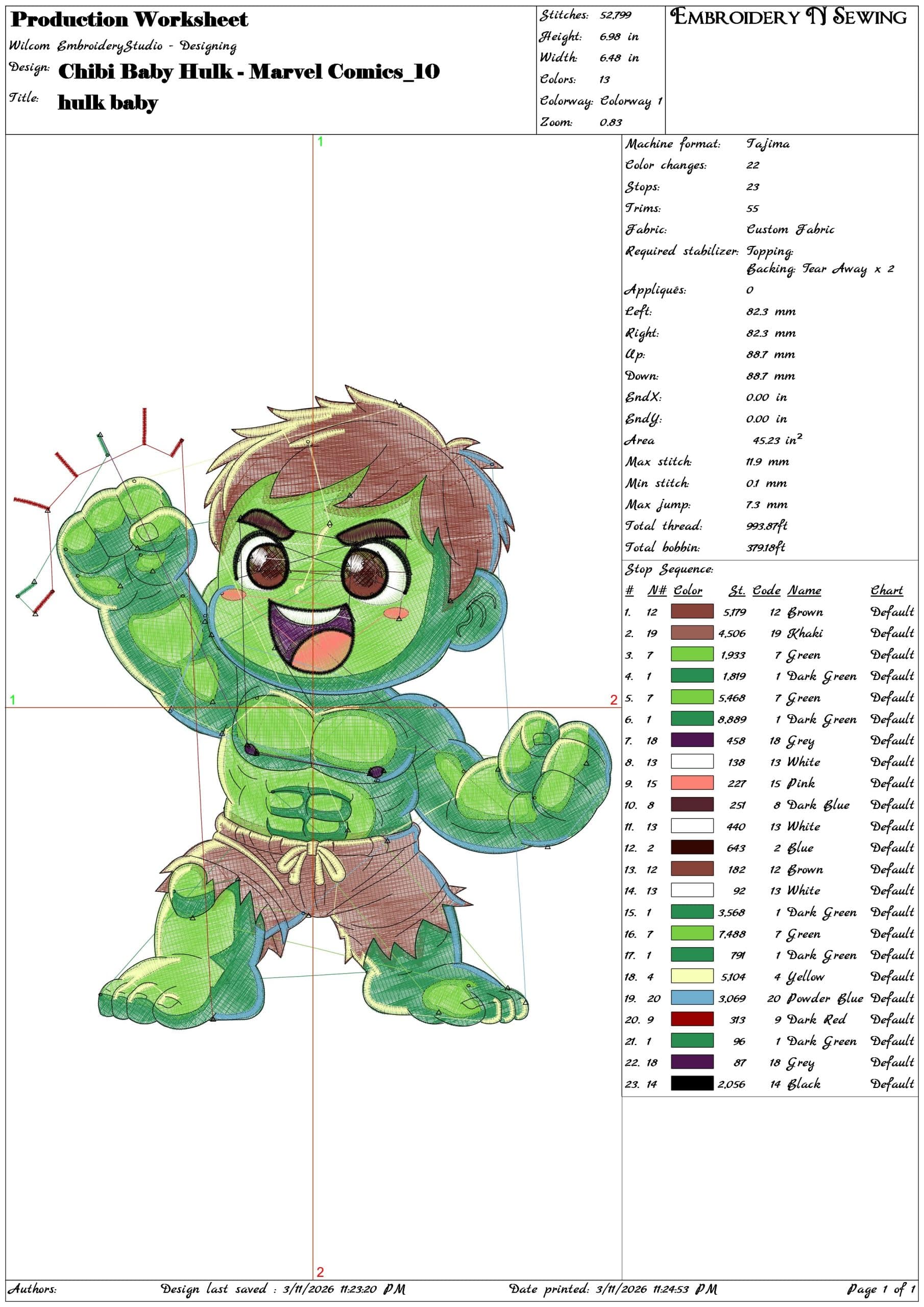 Chibi Baby Hulk Marvel Comics    - Elegant embroidery design file-instant download — view 3