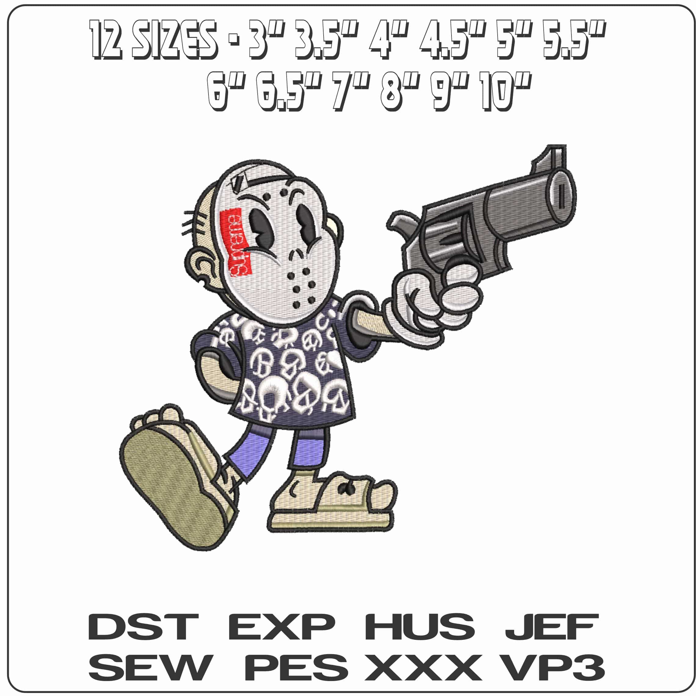 Chibi Friday 13th with a Gun    - Elegant embroidery design file-instant download — view 2