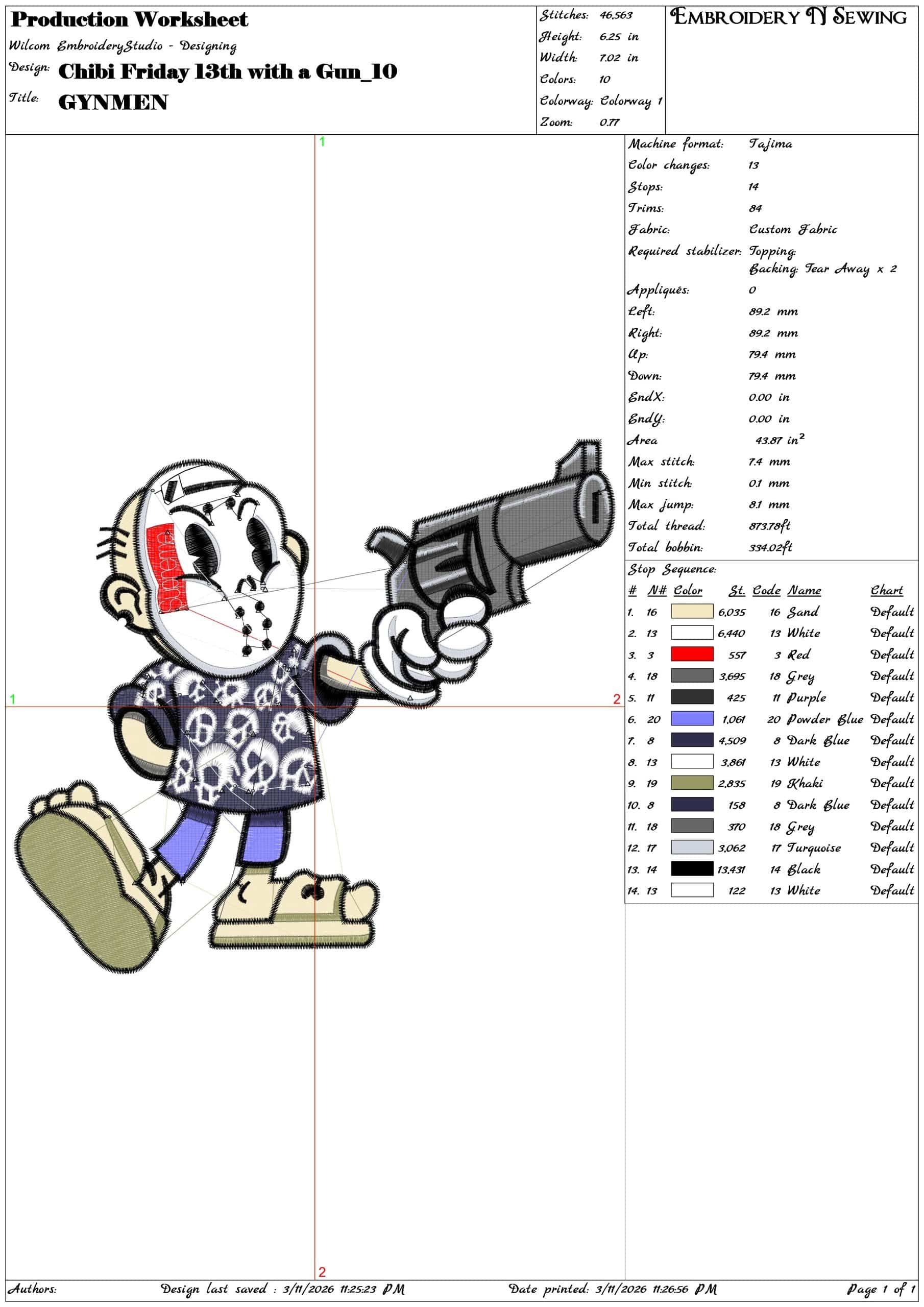 Chibi Friday 13th with a Gun    - Elegant embroidery design file-instant download — view 3