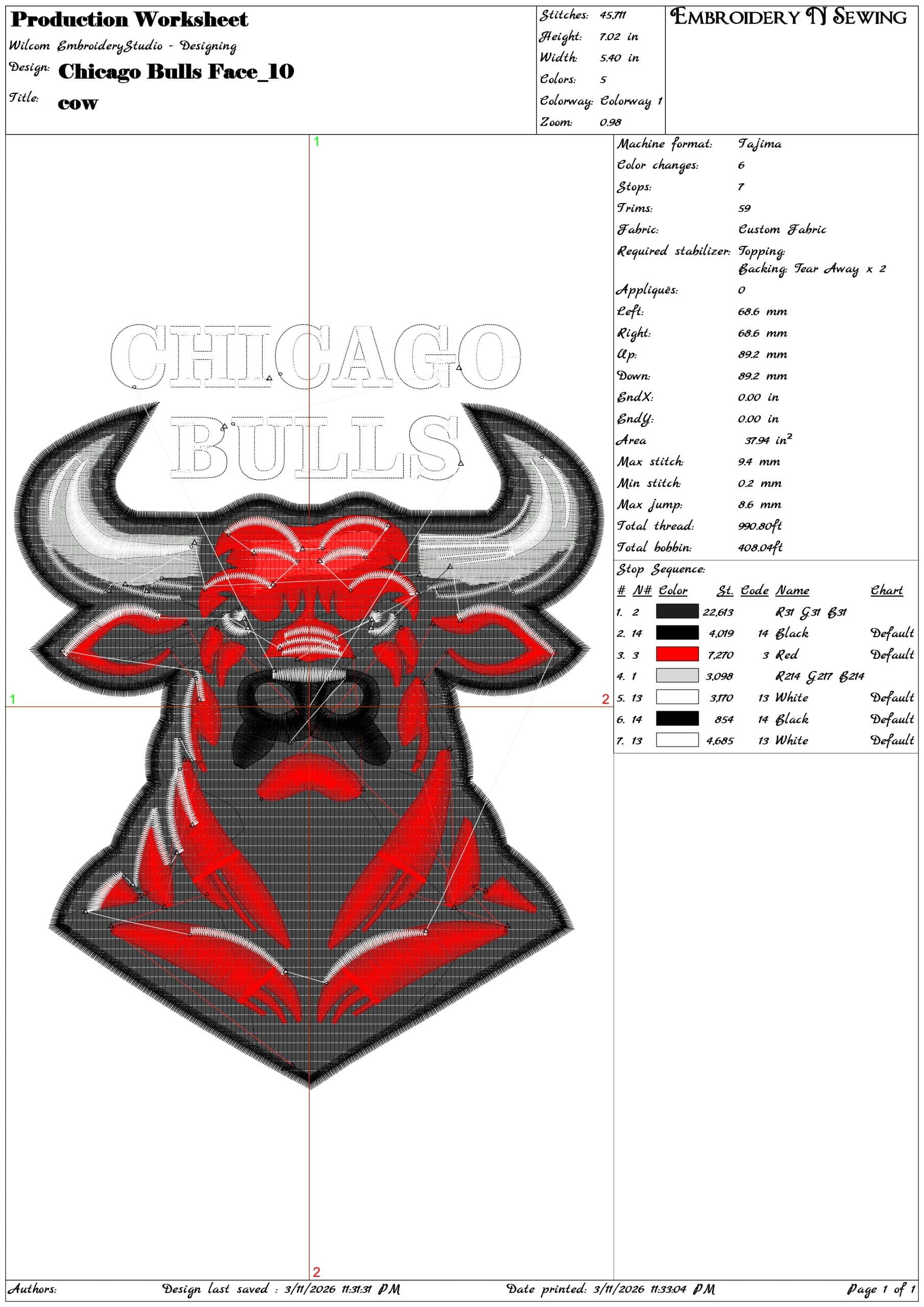 Chicago Bulls Face    - Elegant embroidery design file-instant download — view 3
