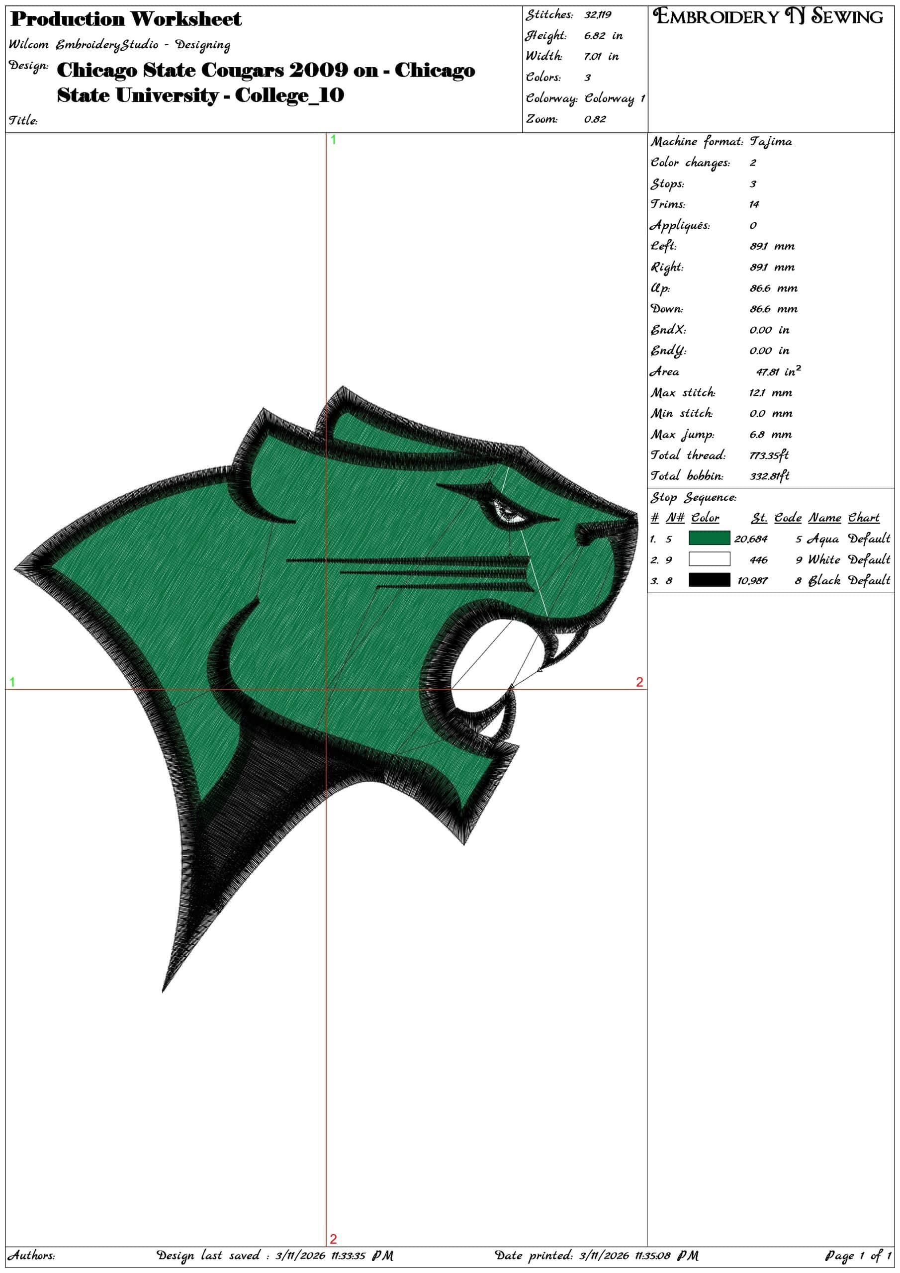 Chicago State Cougars 2009 on Chicago State University    - Elegant embroidery design file-instant download — view 3
