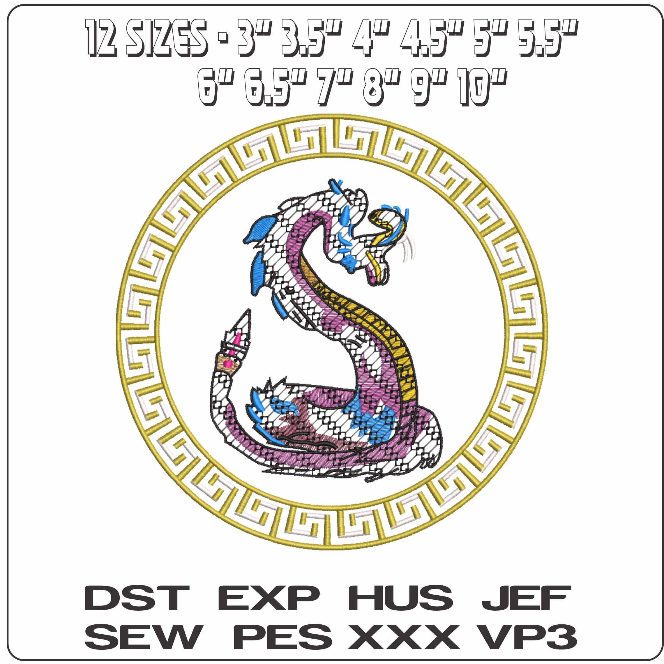 Chinese Snake with frame    - Elegant embroidery design file-instant download — view 2