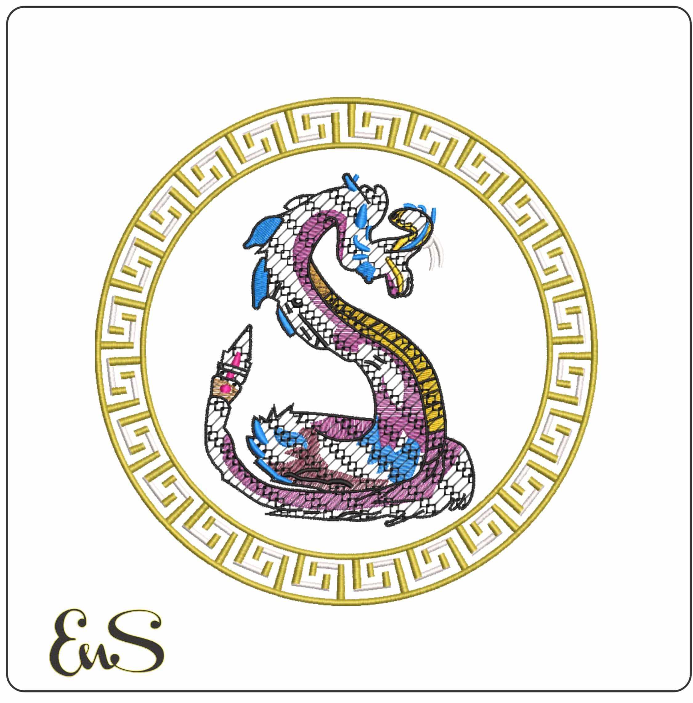 Chinese Snake with frame    - Elegant embroidery design file-instant download