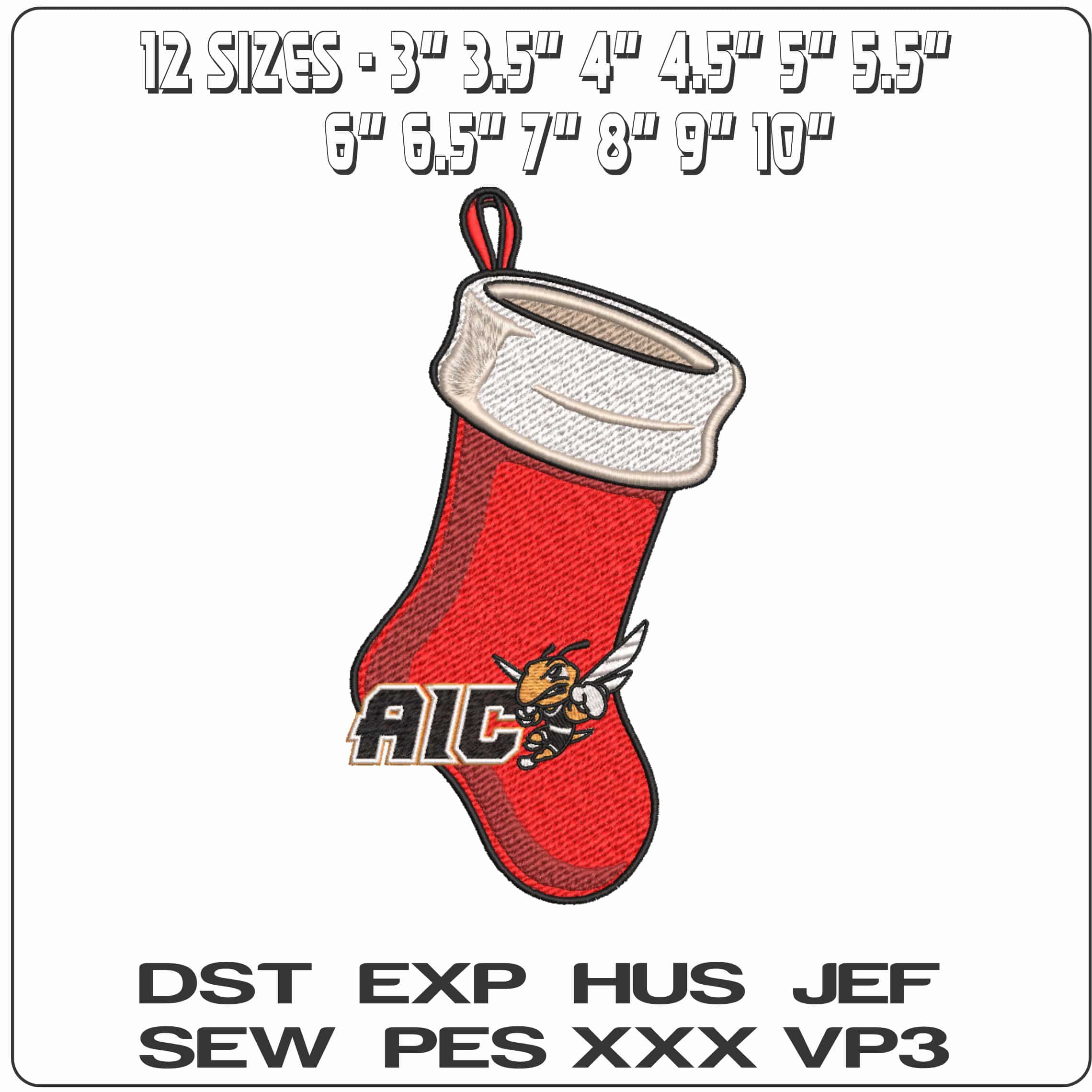 Christmas Stocking AIC Yellow Jackets Rex 2025   College    - Elegant embroidery design file-instant download — view 3
