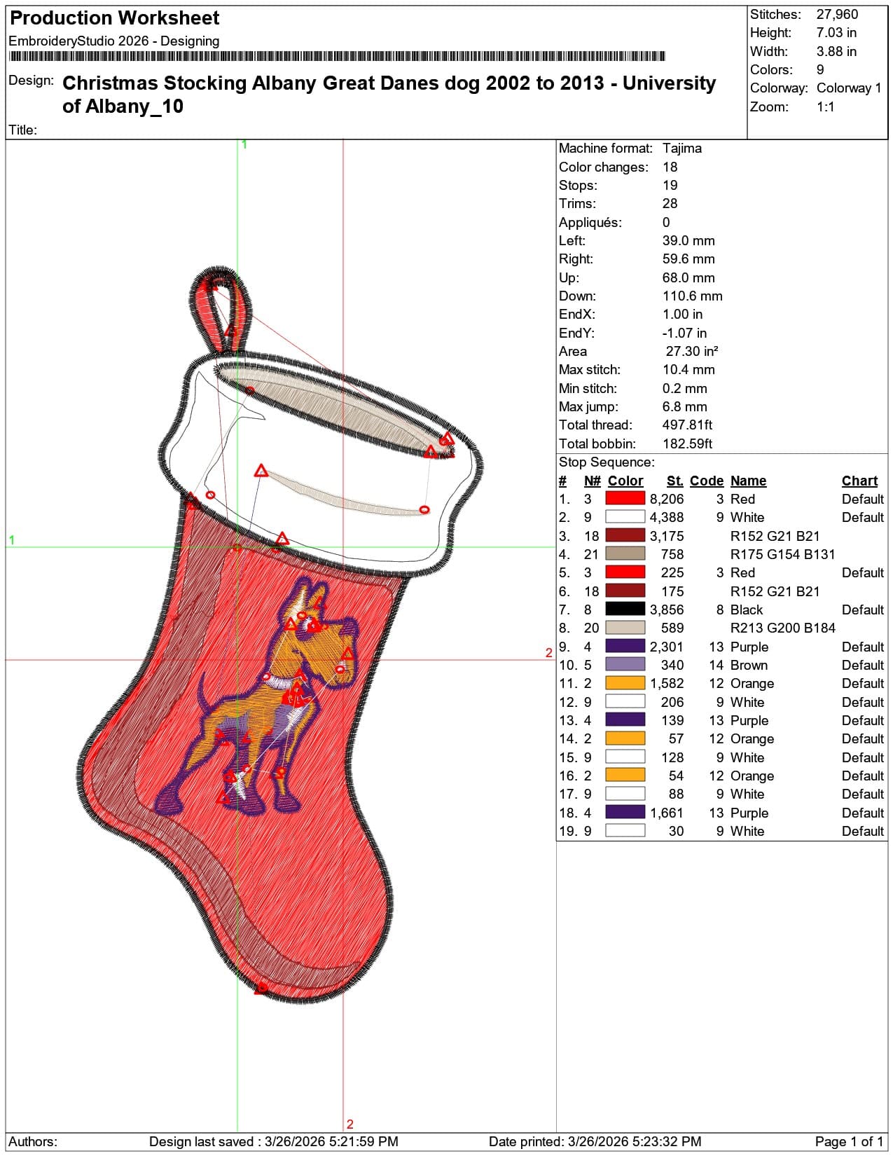 Christmas Stocking Albany Great Danes dog 2002 to 2013     - Elegant embroidery design file-instant download — view 3