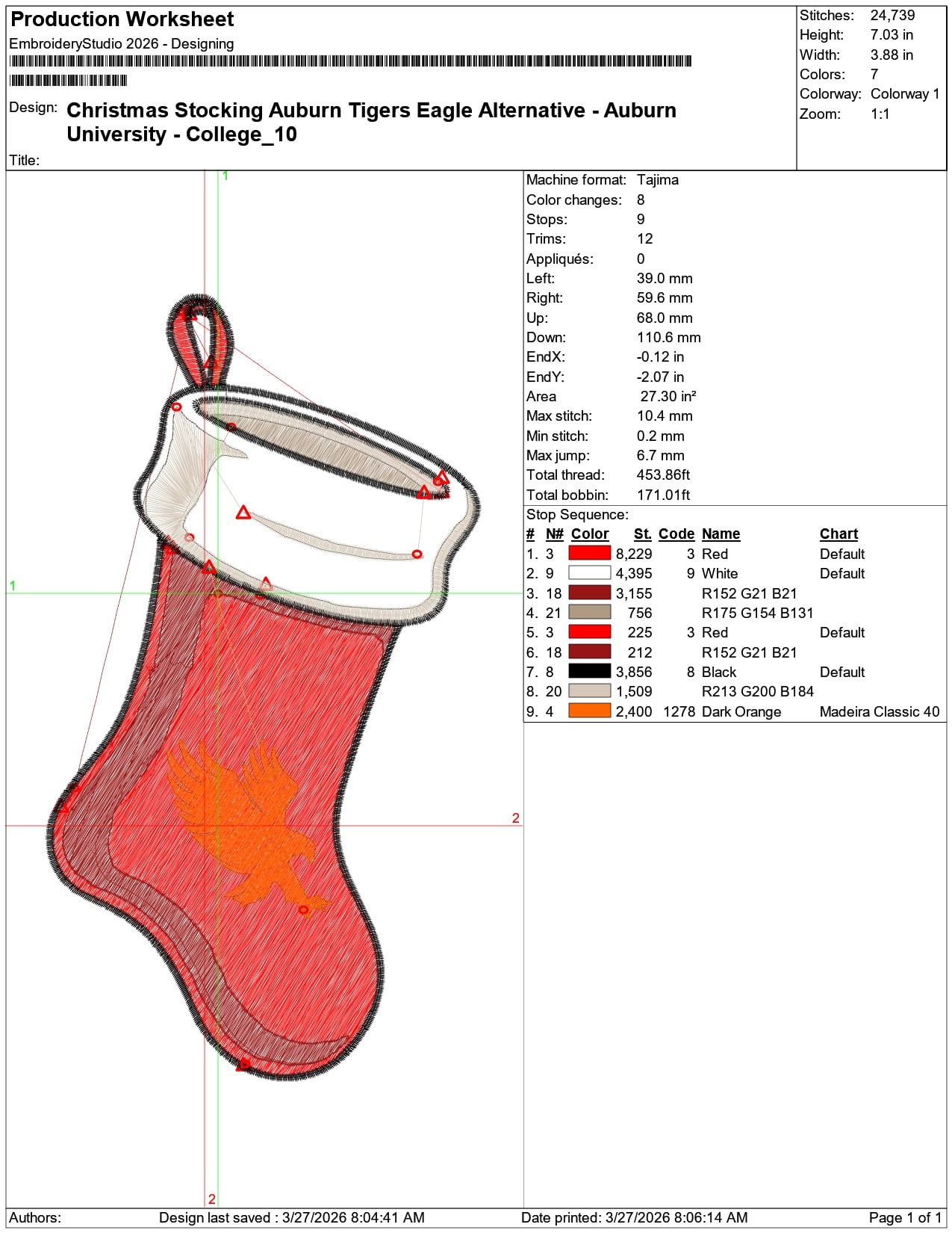 Christmas Stocking Auburn Tigers Eagle Alternative University   - Elegant embroidery design file-instant download — view 3